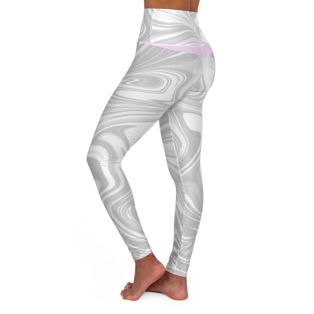 High-Waist Marble Swirl Yoga Leggings — White Grey All-Over Print