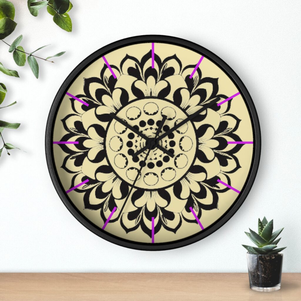 Mandala Moon Phase Wall Clock — Boho Floral Lunar Home Decor