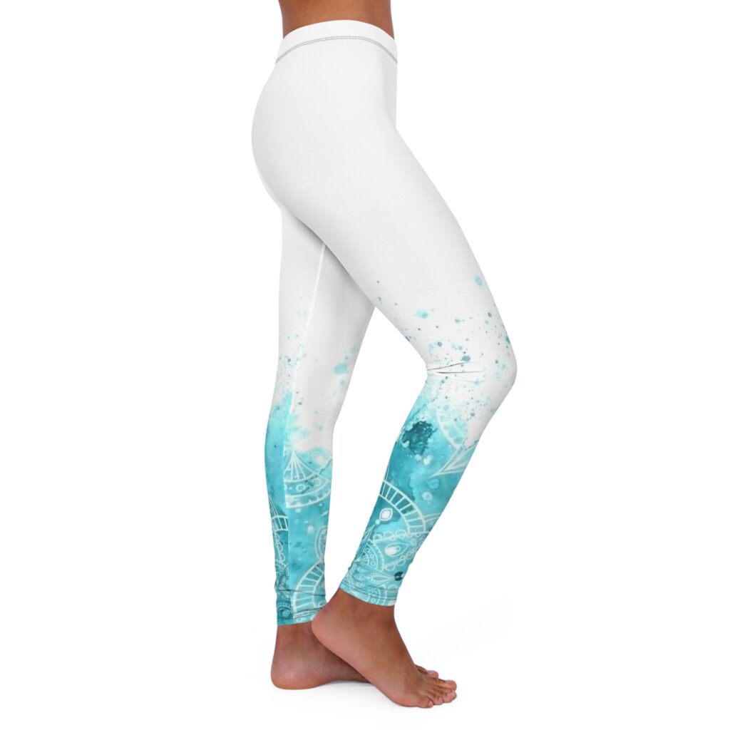 Ocean Mandala Leggings — Teal Watercolor Yoga Leggings