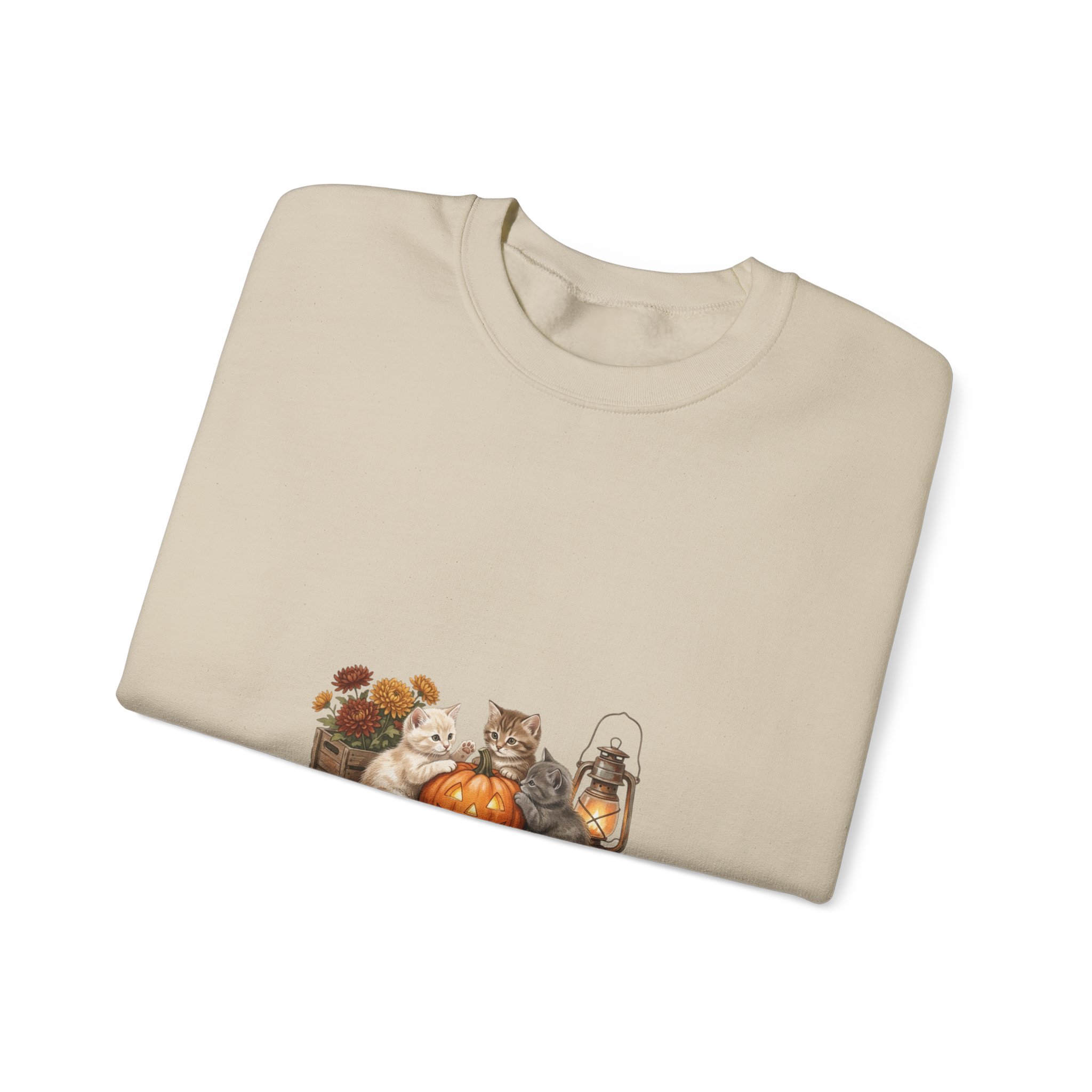 Pumpkin Patch Cats Crewneck Sweatshirt | Autumn Leaves, Harvest Pumpkin Season - Image 11