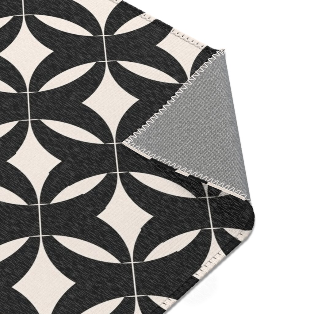 Black and White Geometric Area Rug — Modern Circle Pattern Accent Rug