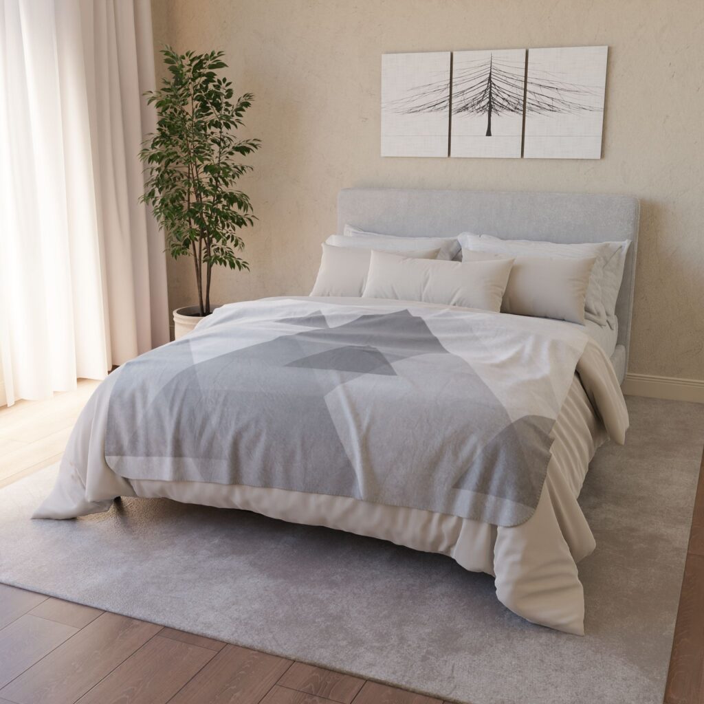Geometric Gray Triangle Sherpa Blanket — Cozy Modern Fleece Throw