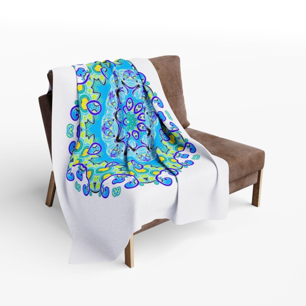 Blue Green Mandala Arctic Fleece Blanket — Cozy Decorative Throw for Bedroom & Living Room