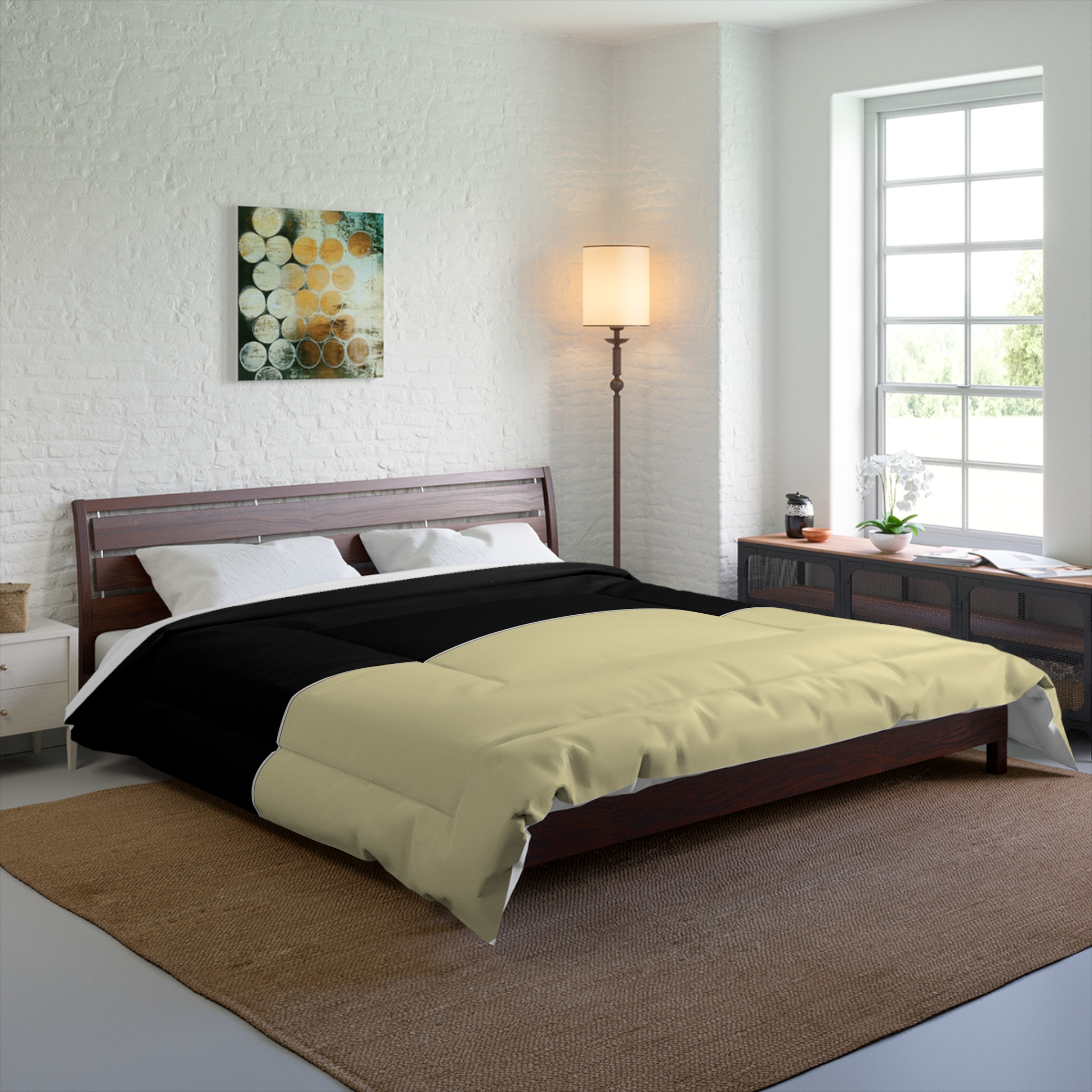 Two-Tone Black and Beige Comforter – Modern Minimalist Bedspread - Image 6