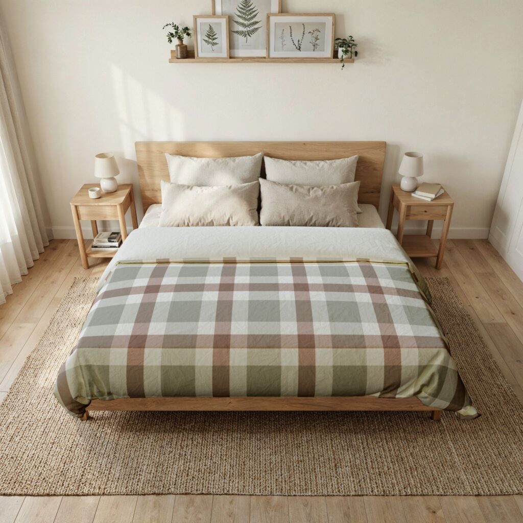 Plaid Cotton Duvet Cover — Neutral Earth Tones Rustic Farmhouse Bedding
