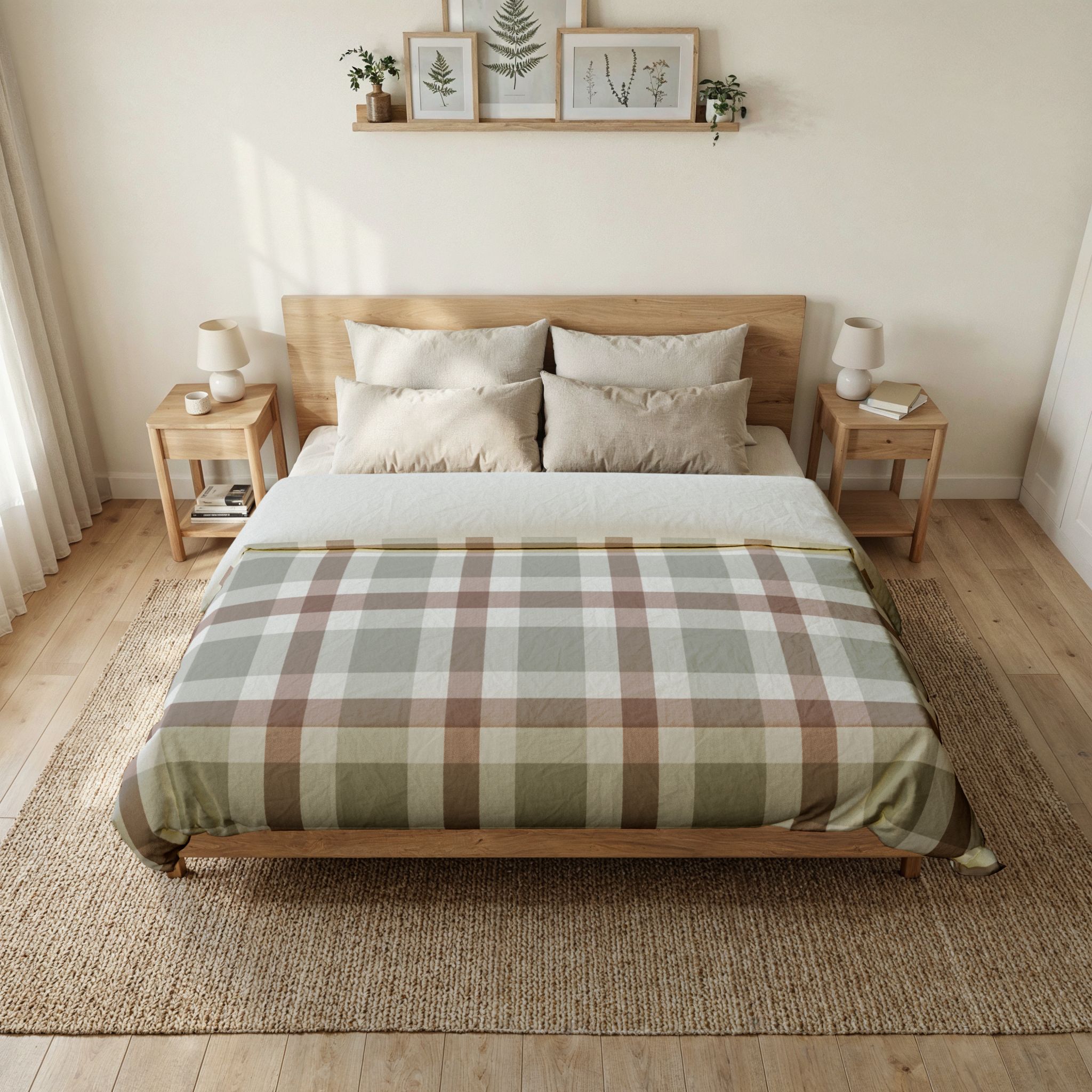 Plaid Cotton Duvet Cover — Neutral Earth Tones Rustic Farmhouse Bedding