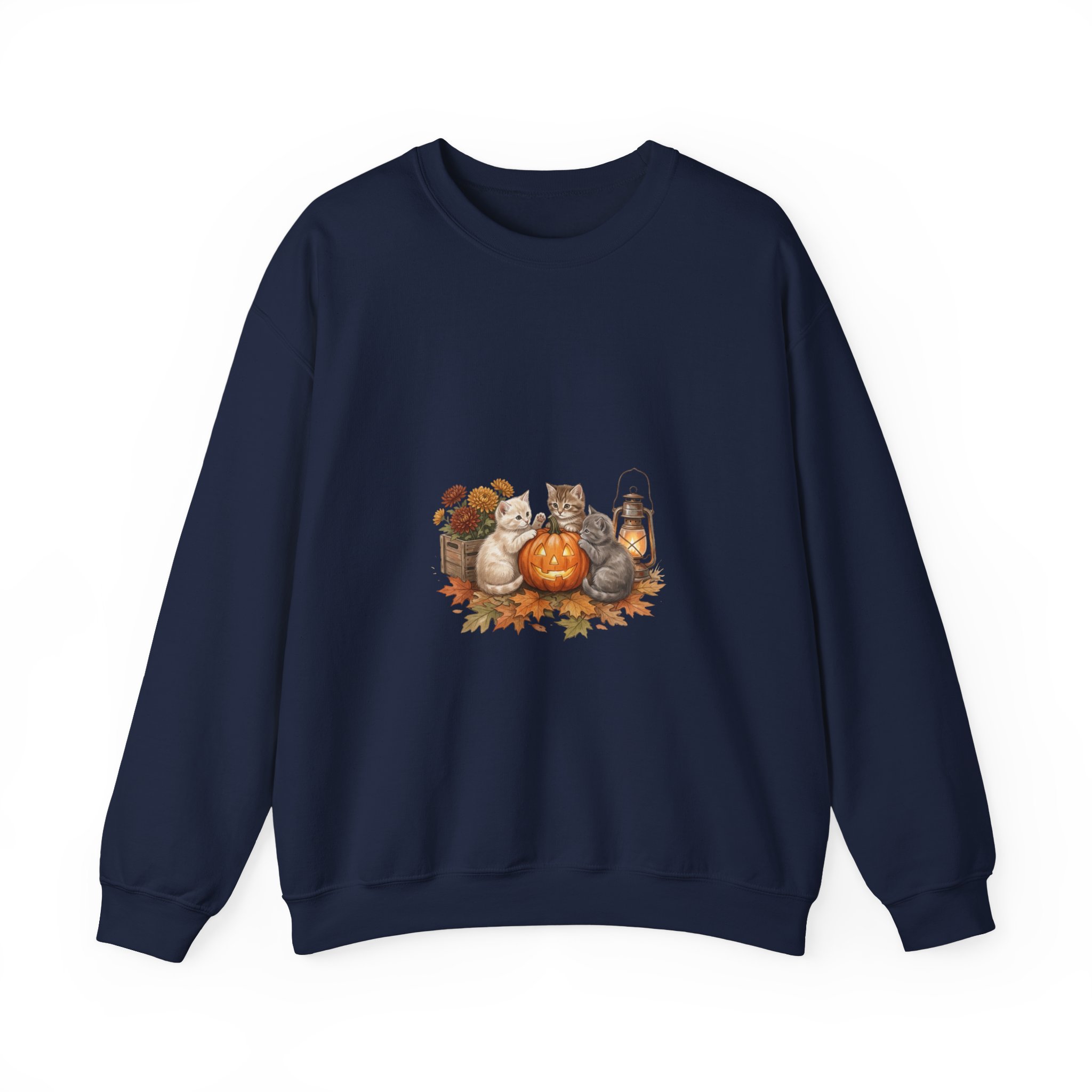 Pumpkin Patch Cats Crewneck Sweatshirt | Autumn Leaves, Harvest Pumpkin Season - Image 17