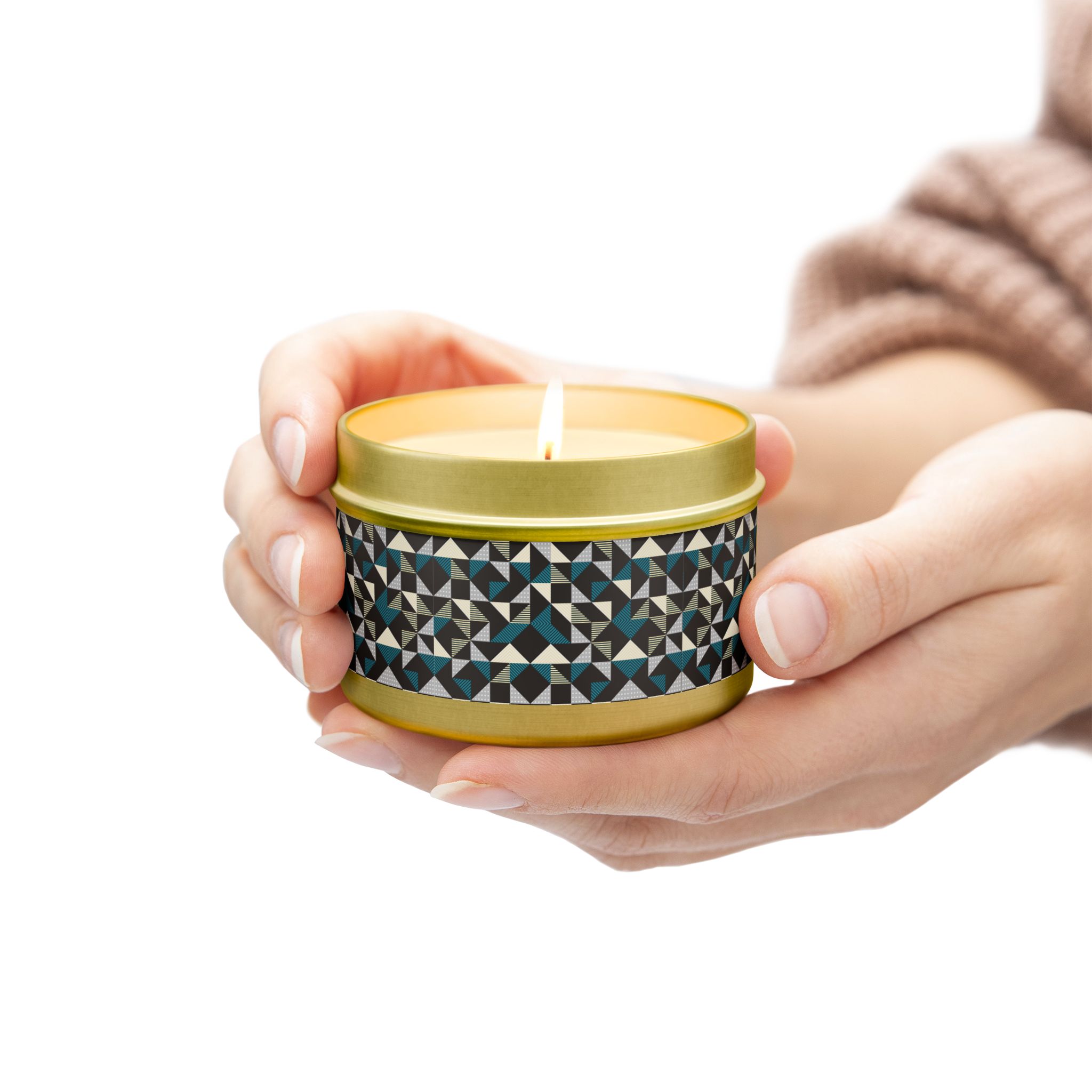 Geometric Triangle Tin Candle — Modern Teal & Grey Scented Candle - Image 48