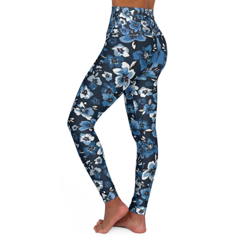 High-Waisted Floral Yoga Leggings — Blue Blossom All-Over Print