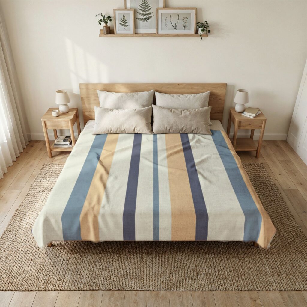 Striped Coverlet — Coastal Blue & Sand Woven-Style Bedspread
