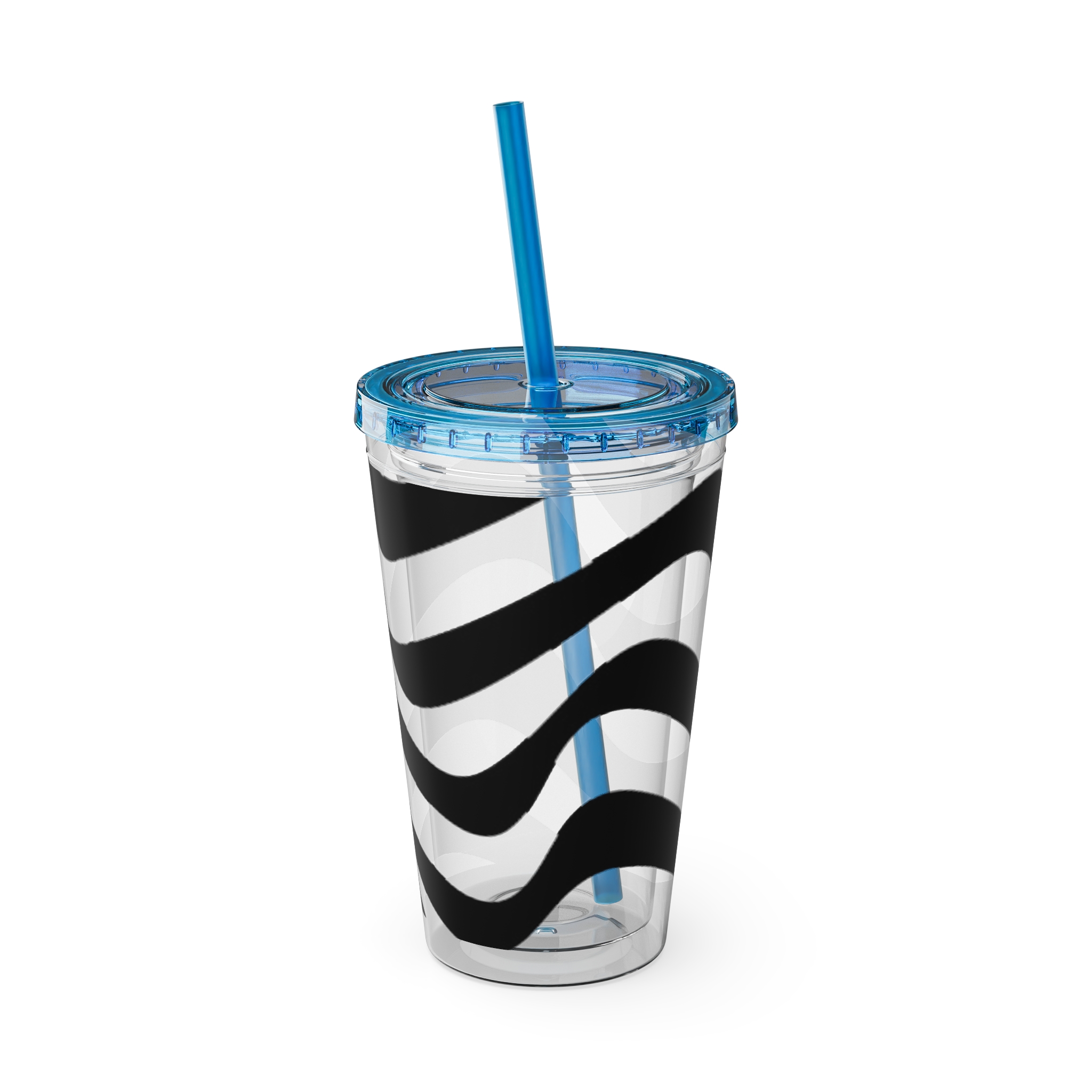 Wavy Stripes 16oz Tumbler with Straw — Black Brushstroke Design - Image 32