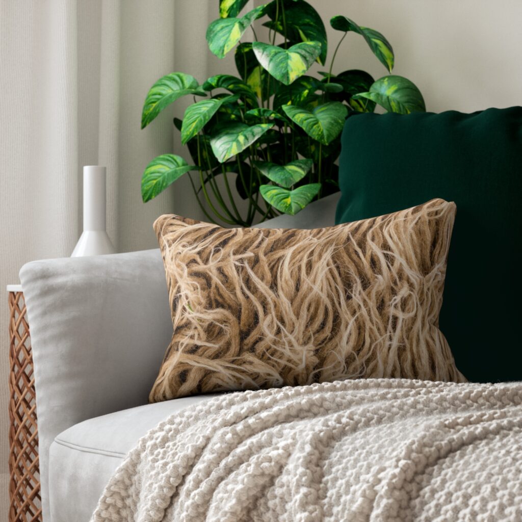 Shaggy Texture Lumbar Pillow — Faux Fur Rope Print Decorative Pillow