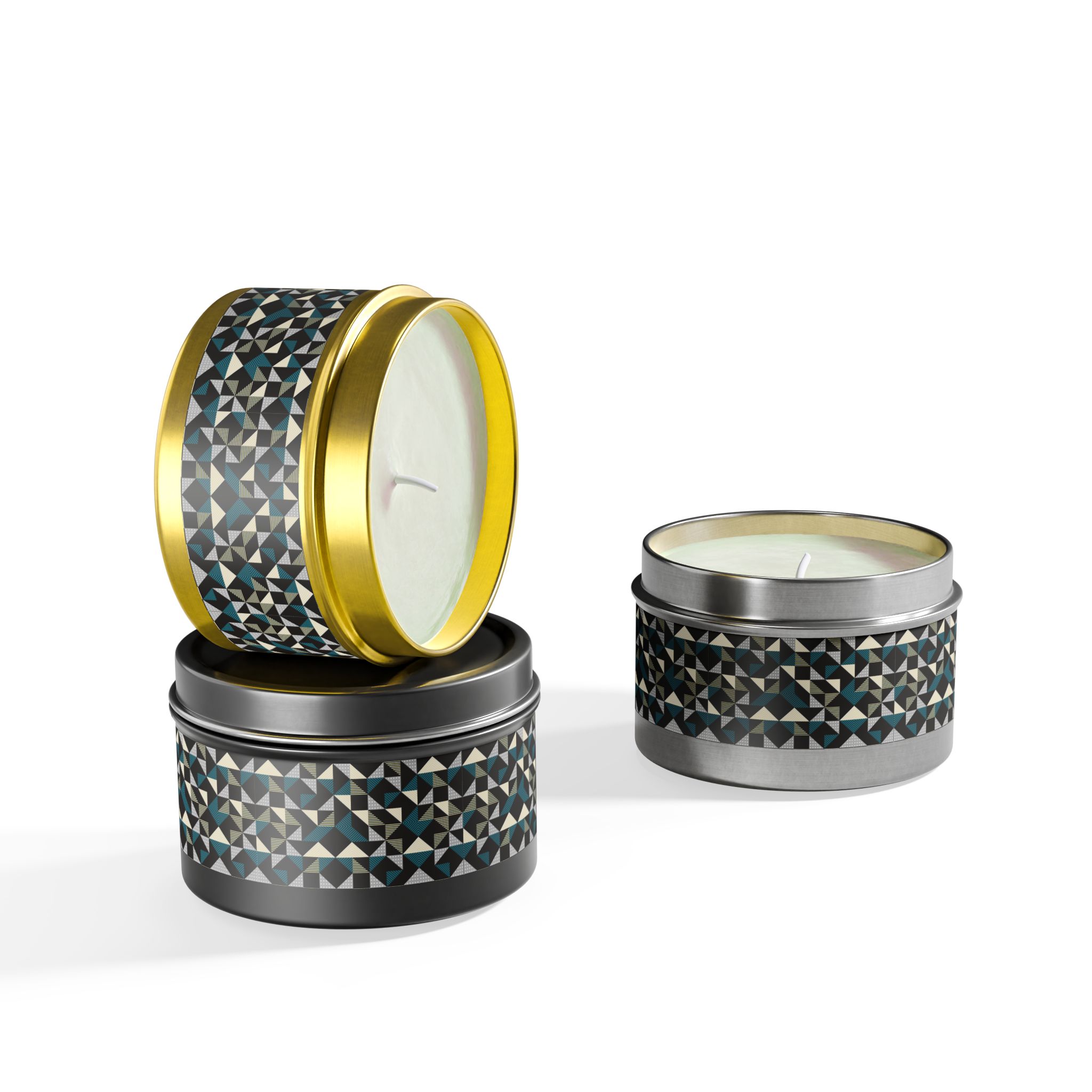 Geometric Triangle Tin Candle — Modern Teal & Grey Scented Candle - Image 83