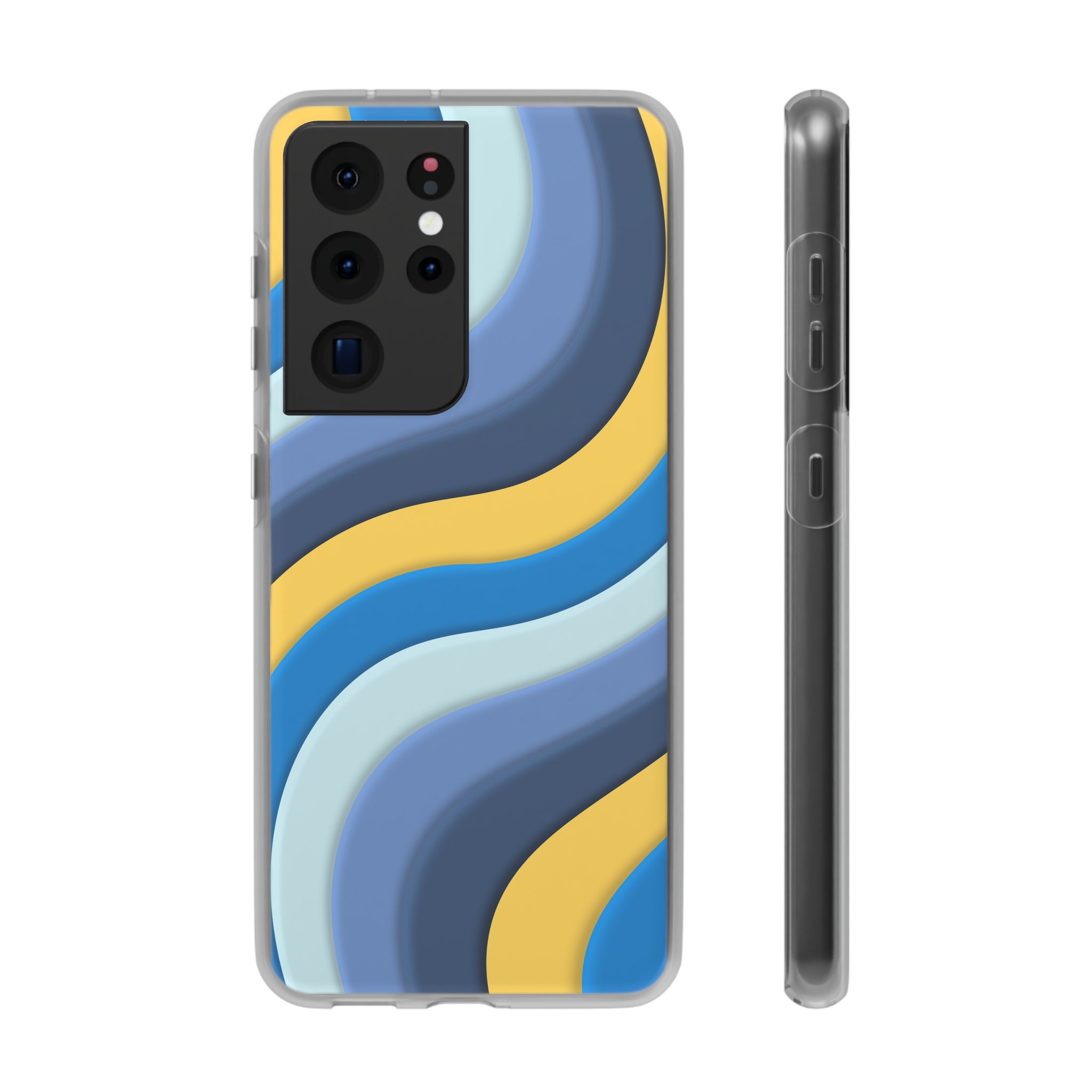 Retro Blue & Yellow Abstract Flexi Case— Wave Pattern Phone Case - Image 18
