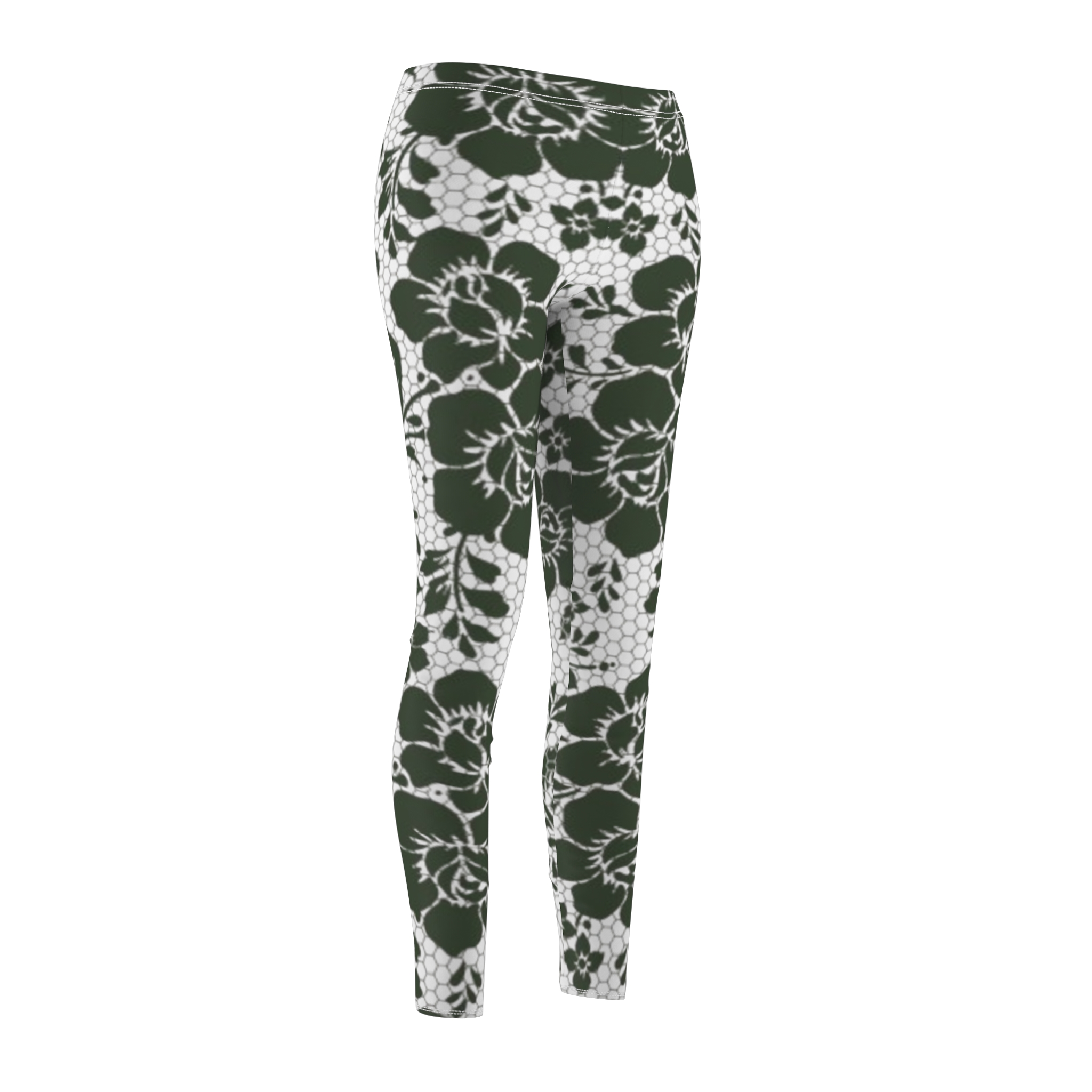 Floral Lace Allover Leggings — Olive Green Patterned Women's Leggings - Image 4