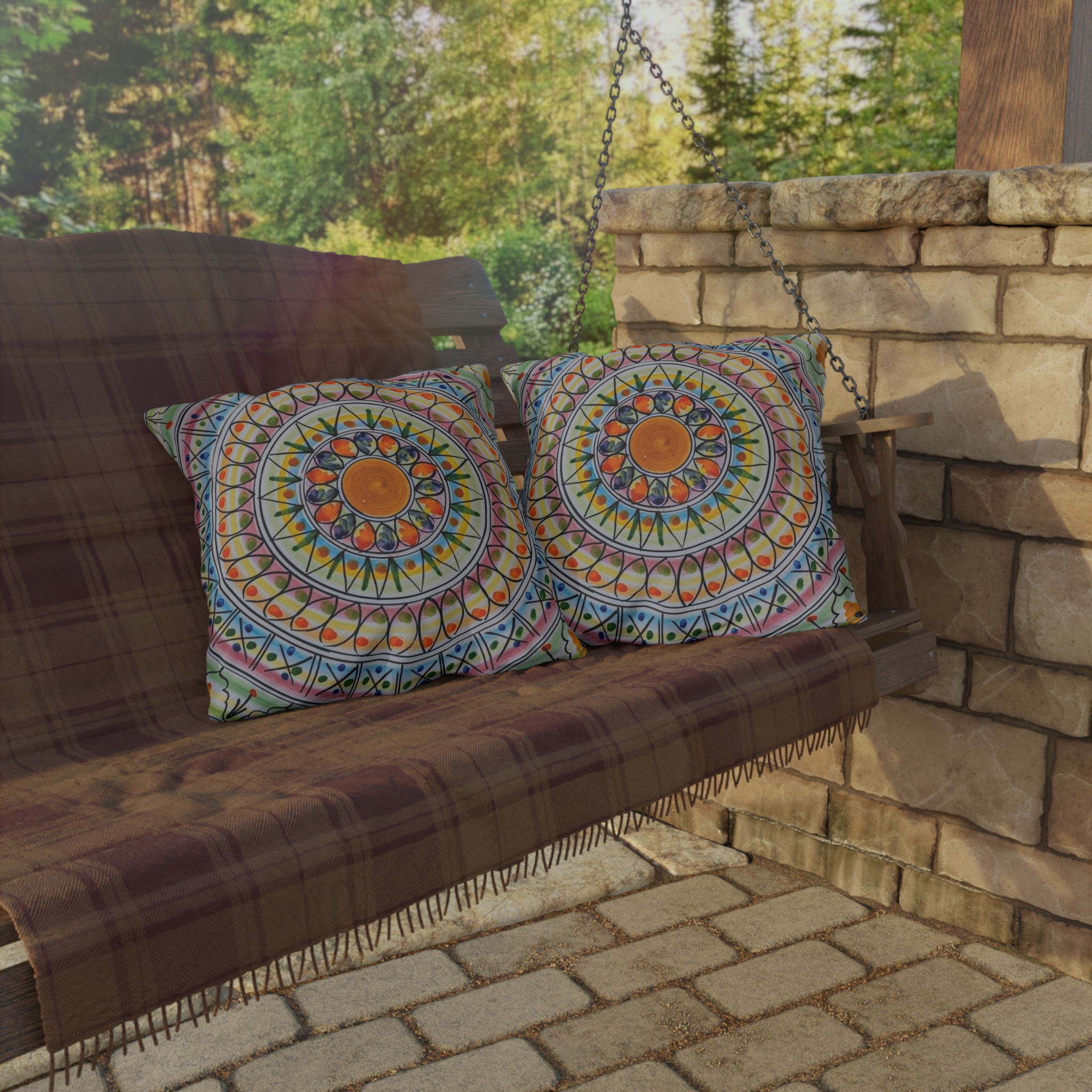 Boho Mandala Outdoor Pillow - Colorful Floral Sunburst Patio Cushion - Image 16