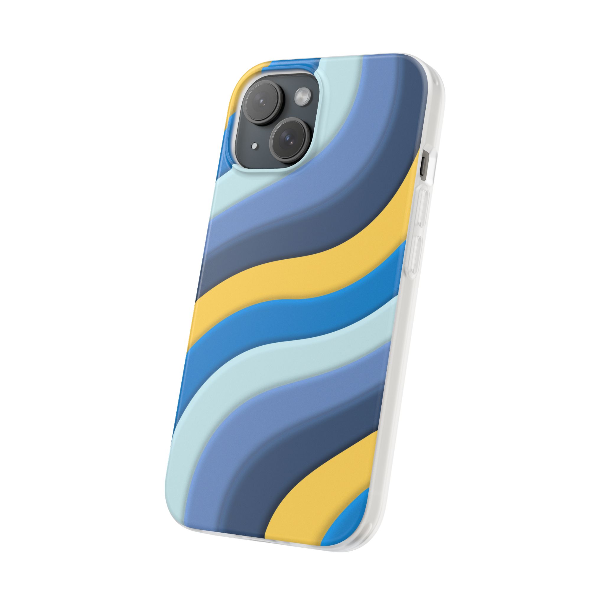 Retro Blue & Yellow Abstract Flexi Case— Wave Pattern Phone Case - Image 68