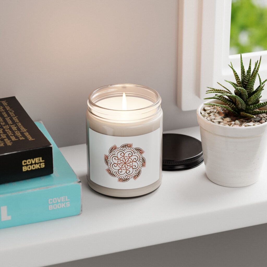 Mandala Soy Candle 9oz — Hand-Drawn Boho Scented Jar