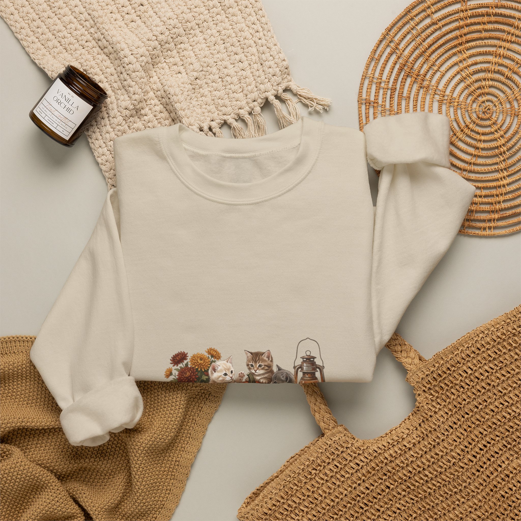 Pumpkin Patch Cats Crewneck Sweatshirt | Autumn Leaves, Harvest Pumpkin Season - Image 12