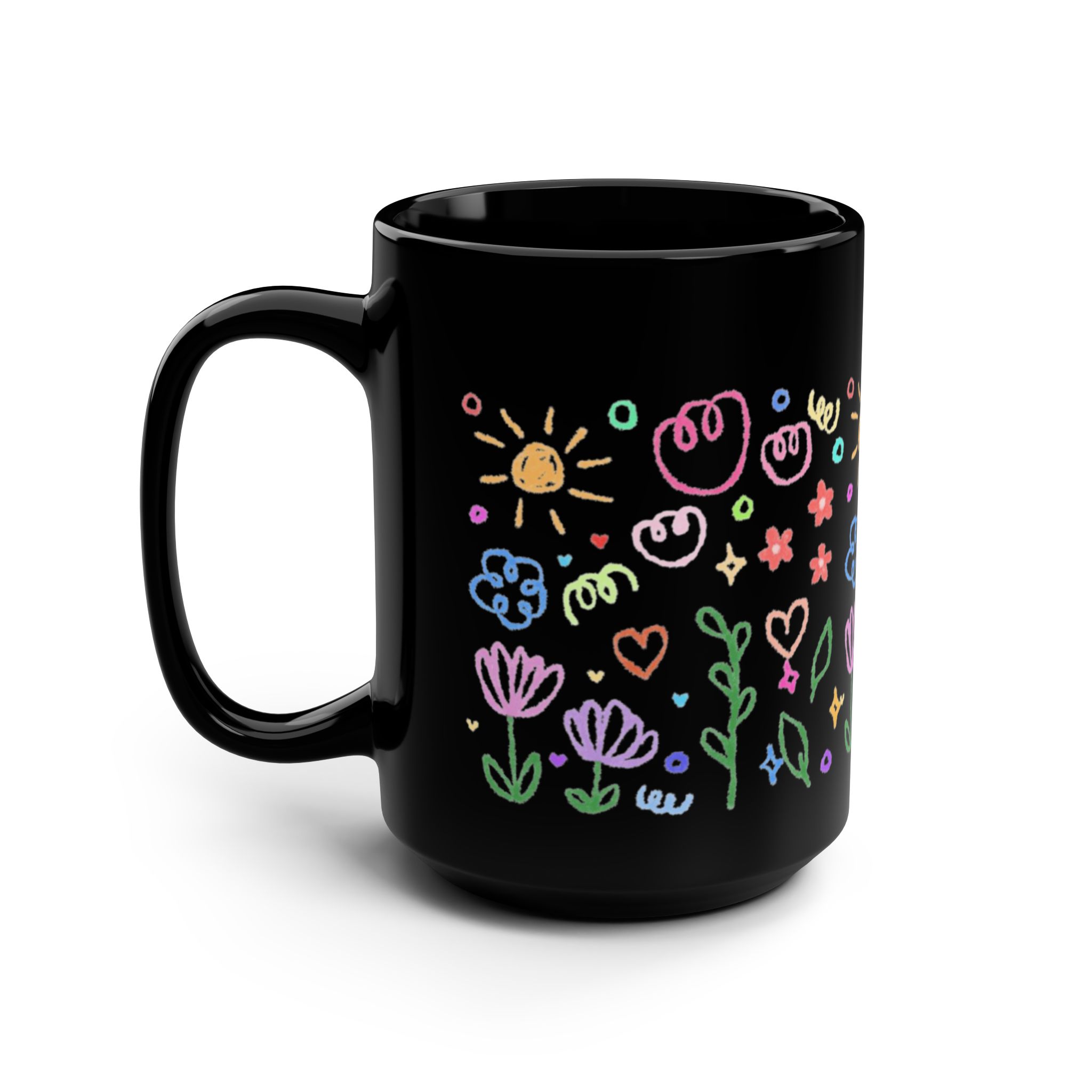 15oz Black Mug with Lavender Pansy Floral Band — Elegant Purple Flower Coffee Cup - Image 4