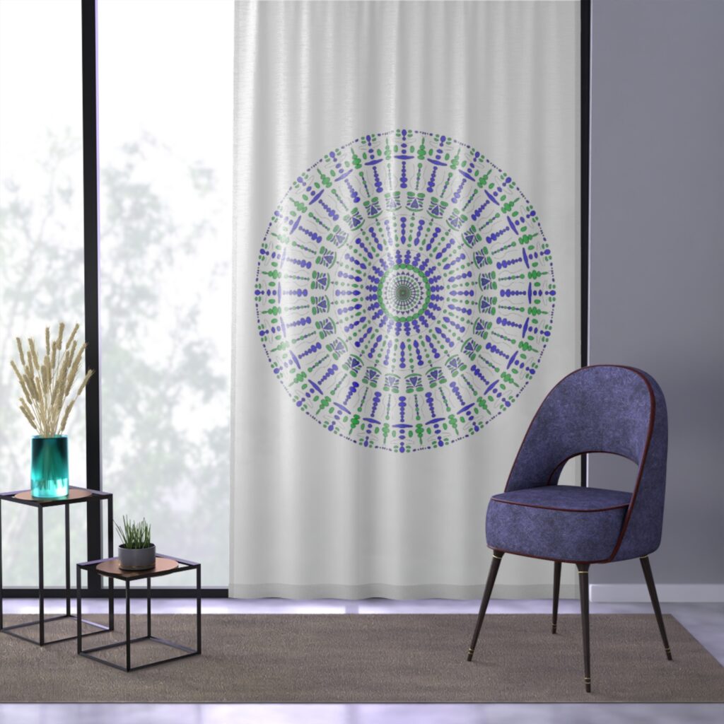 Mandala Window Curtain — Blue Green Geometric Circle Sheer Panel