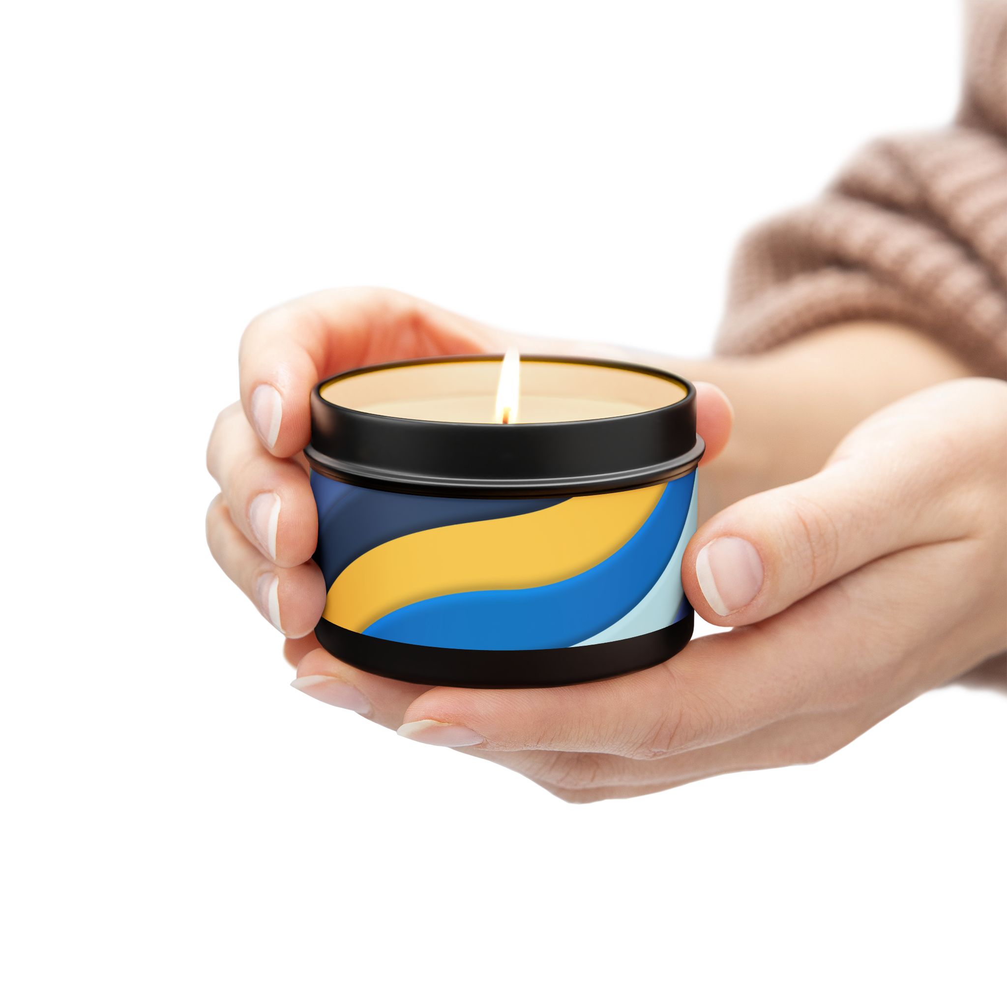 Blue & Gold Wave Tin Candle — Coastal Scented Soy Candle in Travel Tin - Image 95
