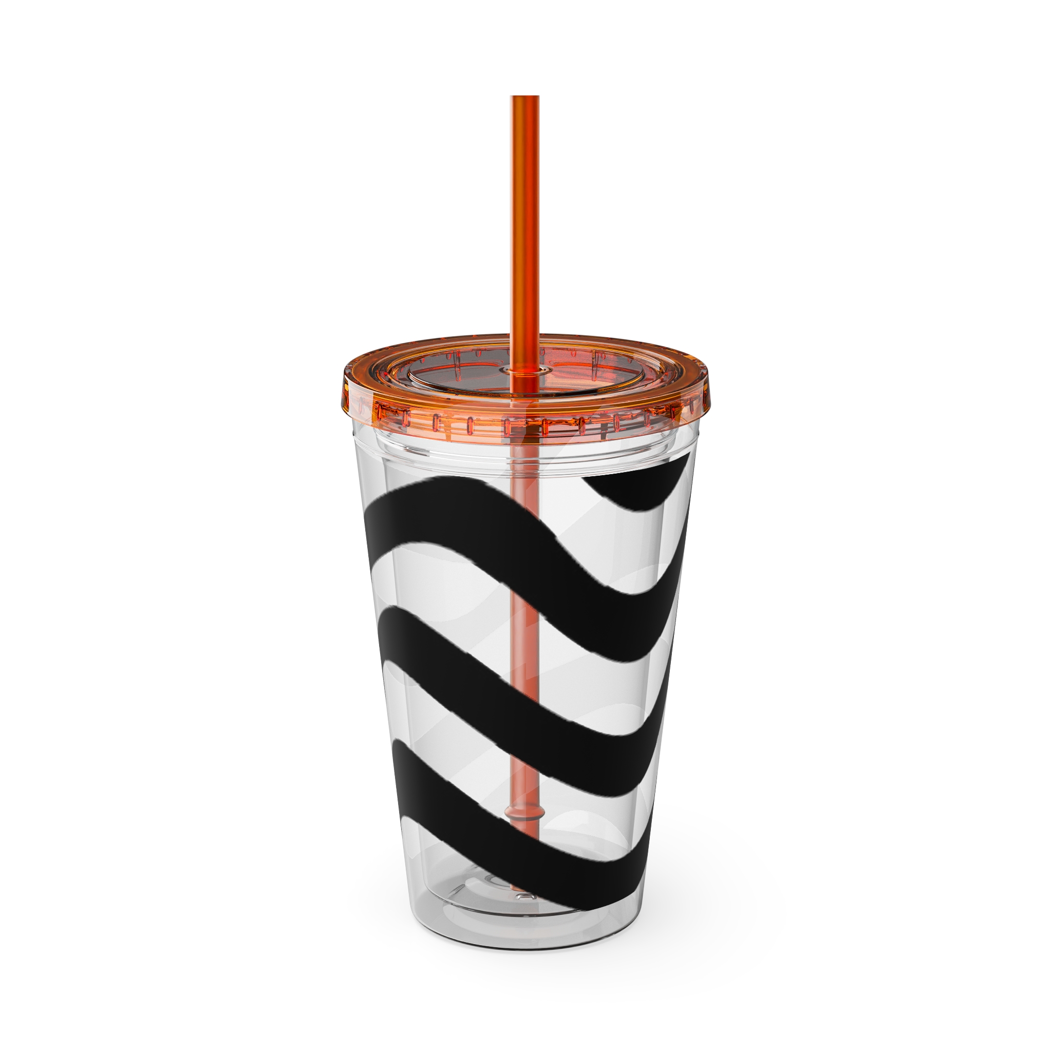 Wavy Stripes 16oz Tumbler with Straw — Black Brushstroke Design - Image 11