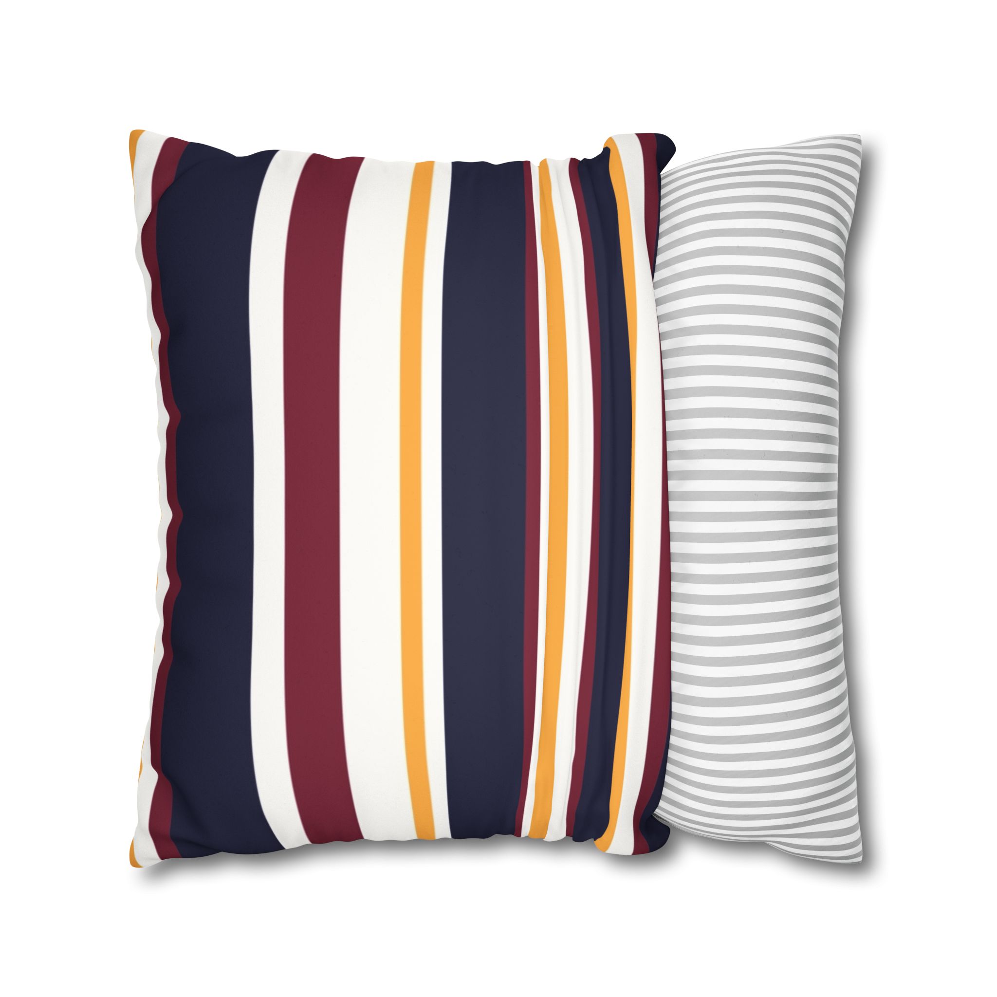 Striped Faux Suede Pillowcase - Navy, Maroon & Mustard Decorative Throw Pillow Cover - Image 16