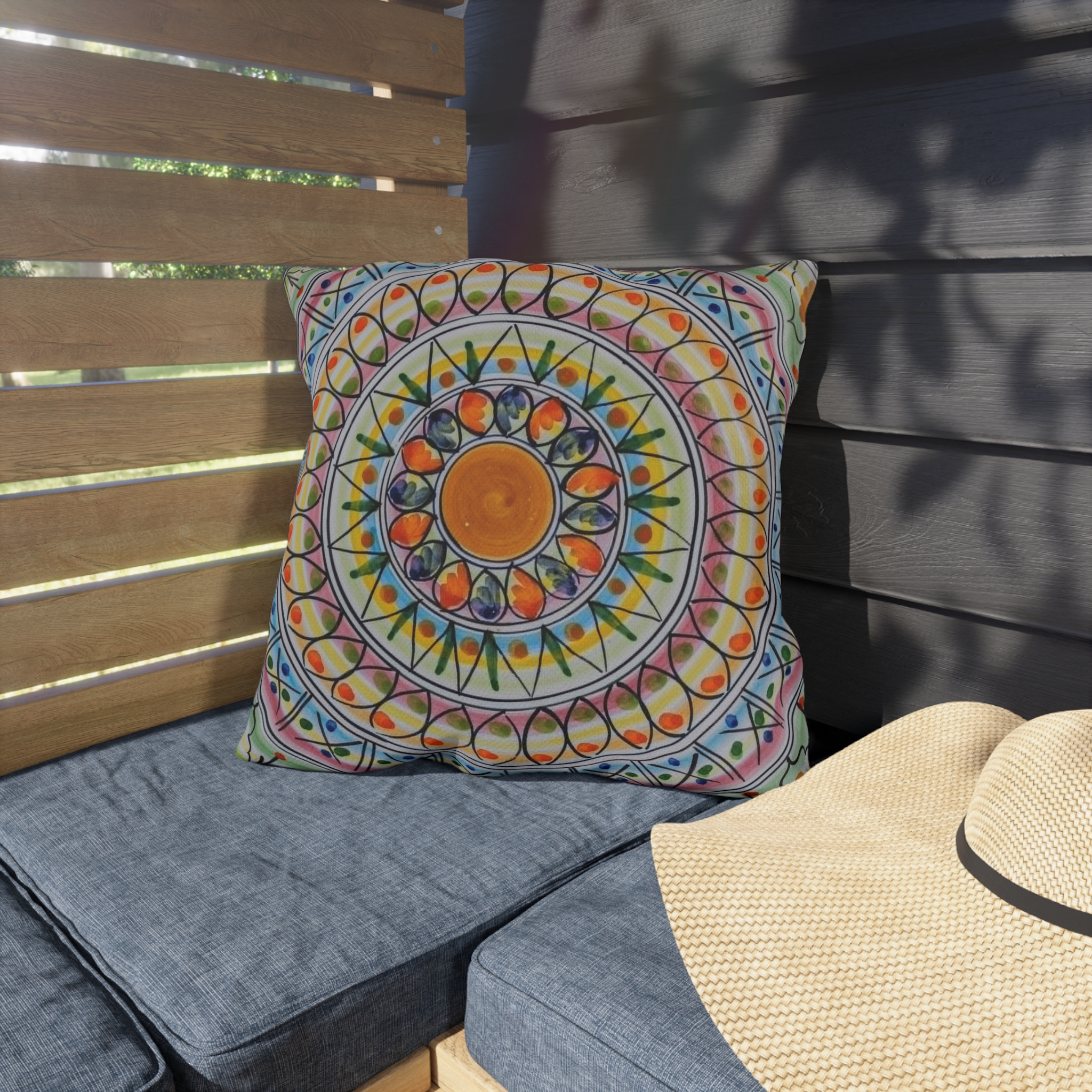 Boho Mandala Outdoor Pillow - Colorful Floral Sunburst Patio Cushion - Image 11
