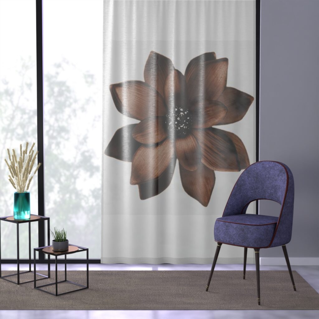 Sheer Curtain with Large Brown Floral Print – Botanical Window Panel