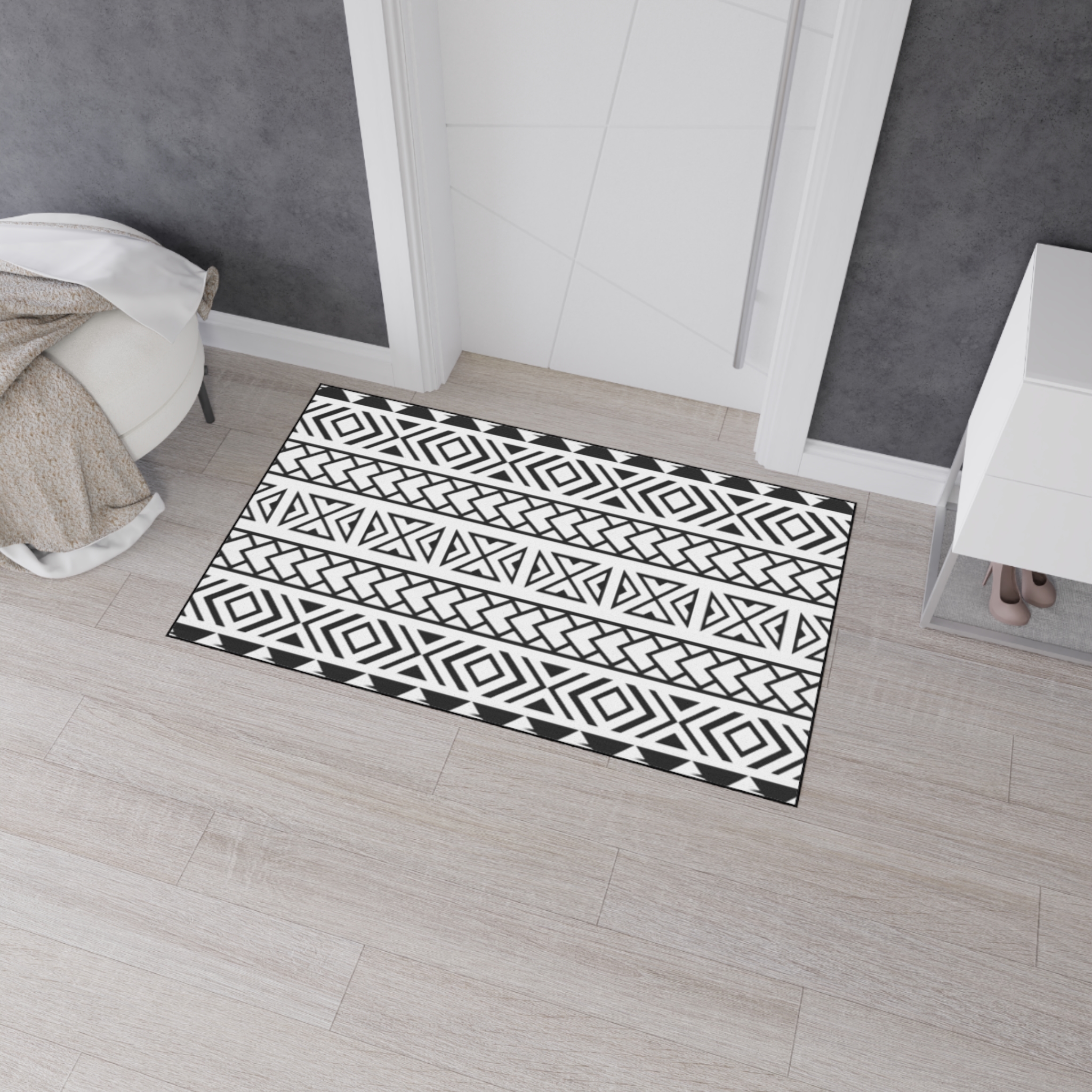 Aztec Black & White Floor Mat — Heavy-Duty Tribal Entry Rug - Image 8