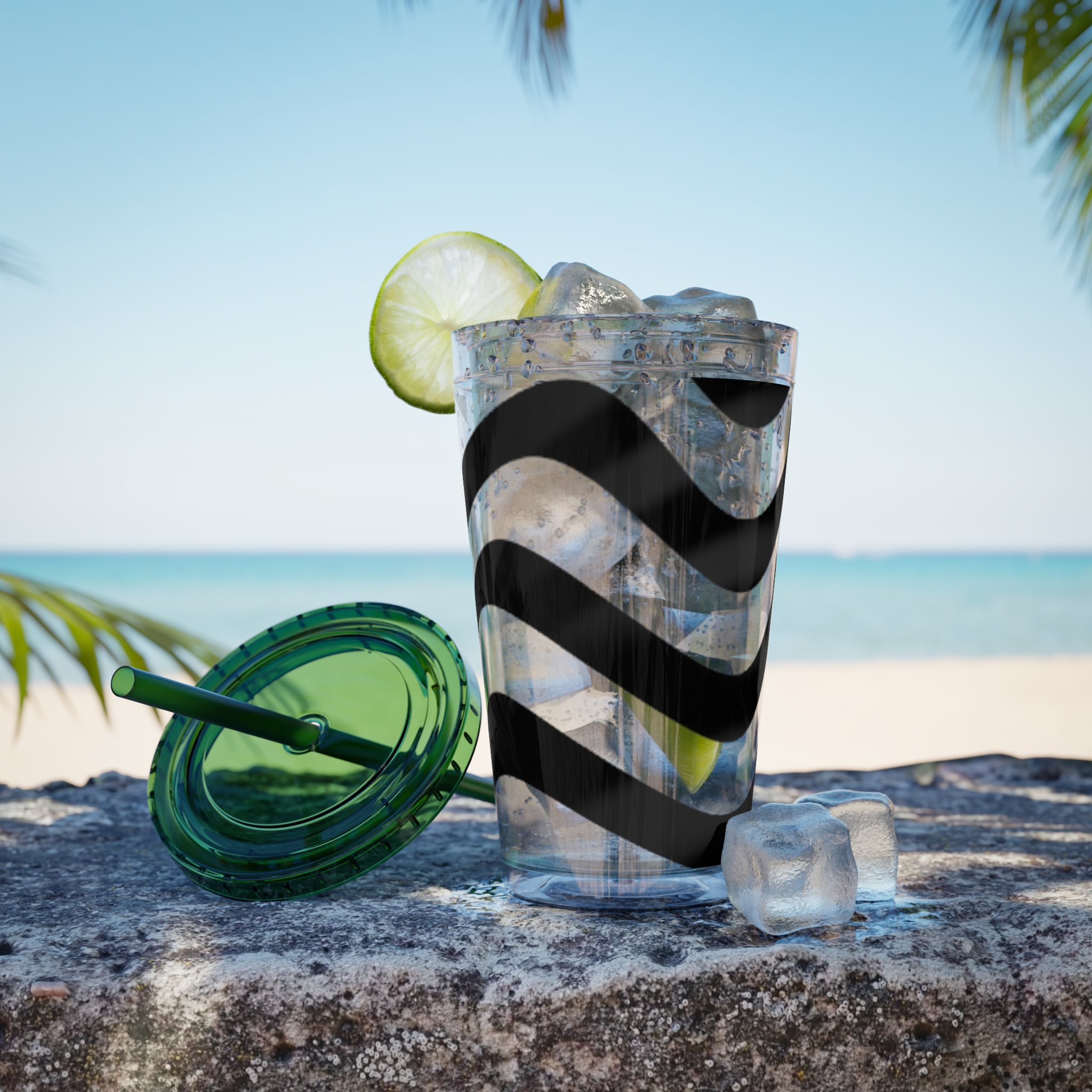 Wavy Stripes 16oz Tumbler with Straw — Black Brushstroke Design - Image 30