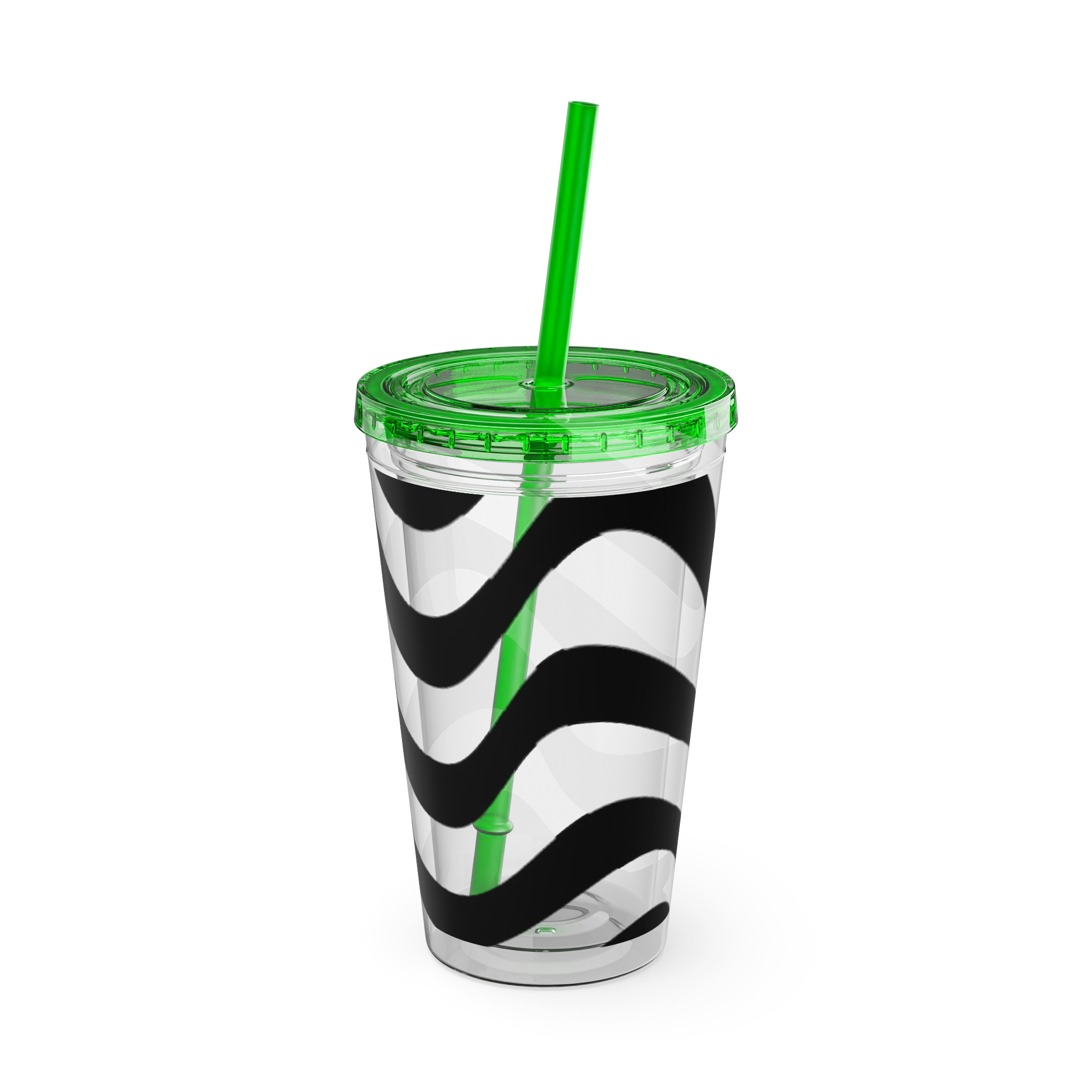 Wavy Stripes 16oz Tumbler with Straw — Black Brushstroke Design - Image 24