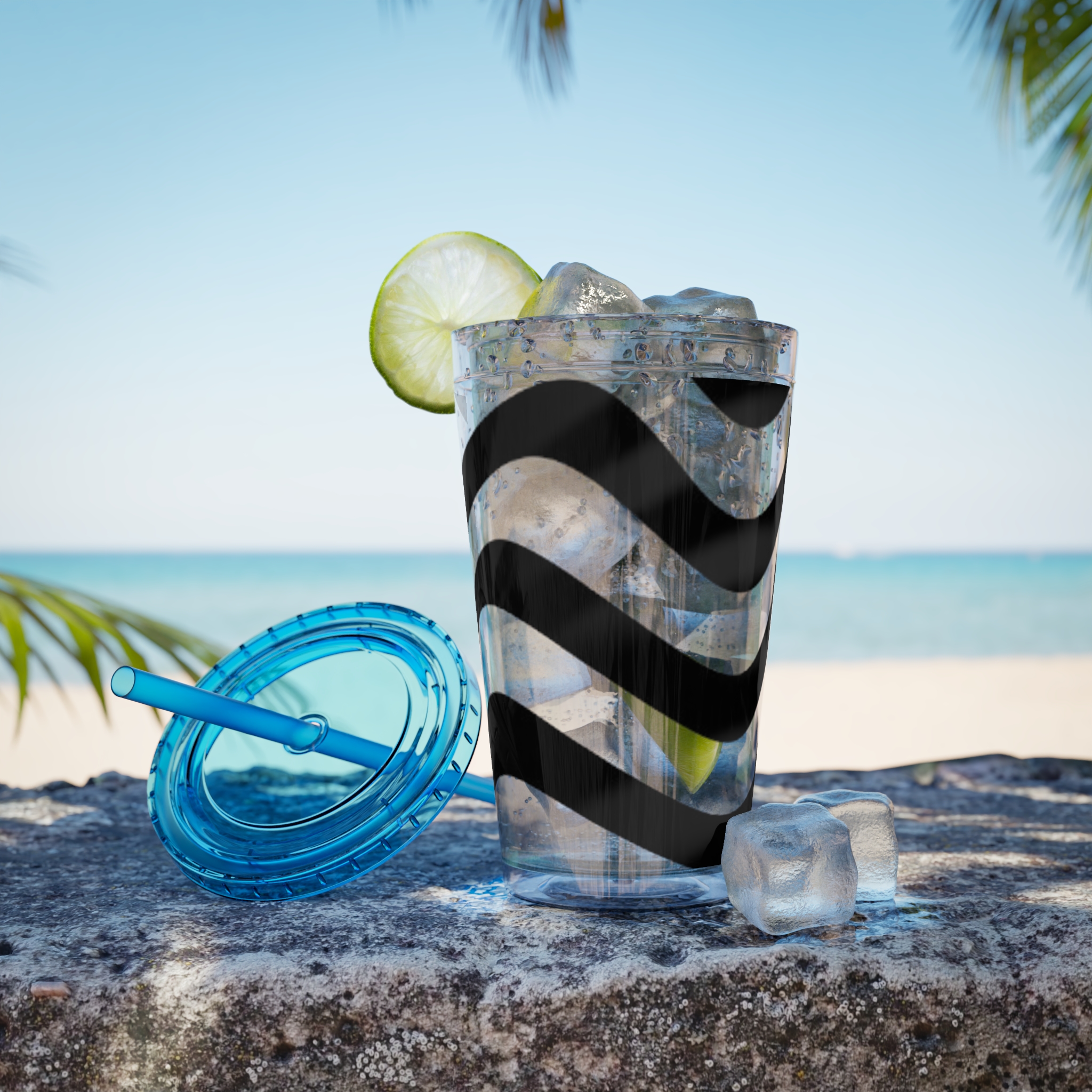 Wavy Stripes 16oz Tumbler with Straw — Black Brushstroke Design - Image 35