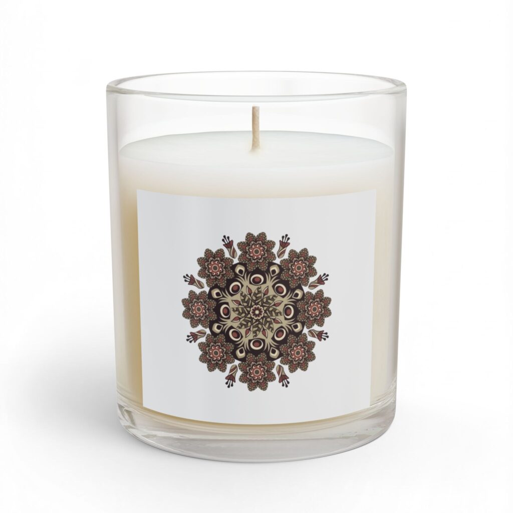 Mandala Floral Glass Candle — 11oz Decorative Scented Candle