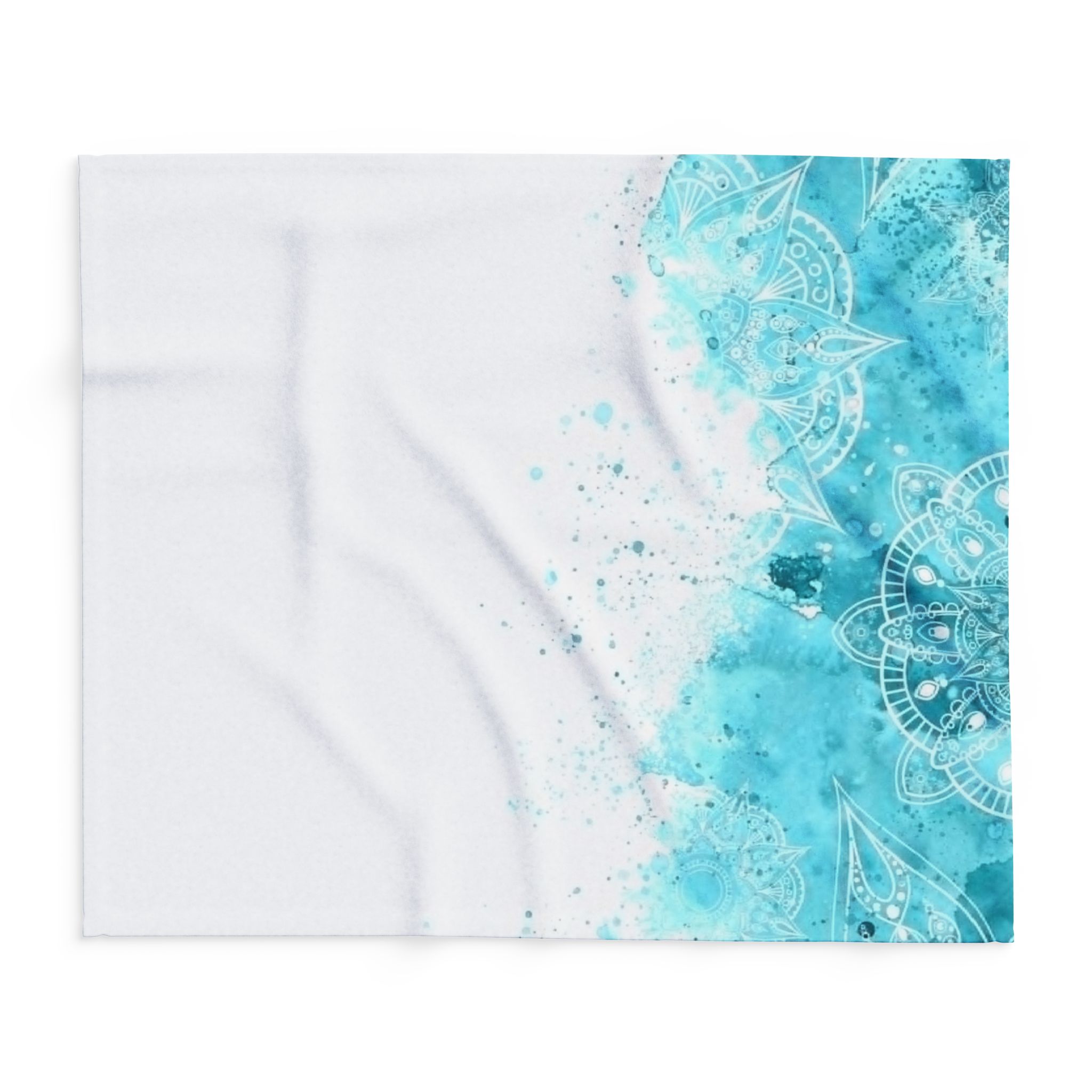 Arctic Mandala Fleece Blanket — Blue Watercolor Cozy Throw - Image 7