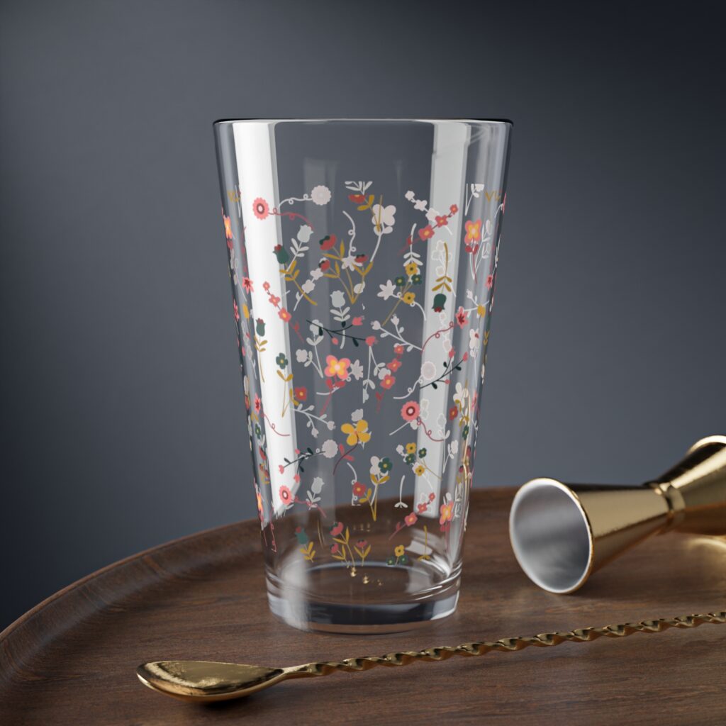 16oz Floral Mixing Glass — Vintage Botanical Cocktail Shaker Pitcher