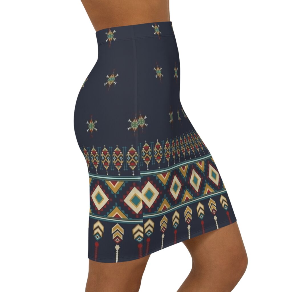 Retro 80s Geometric Pencil Skirt — Women's Mid‑Waist Neon Memphis Print
