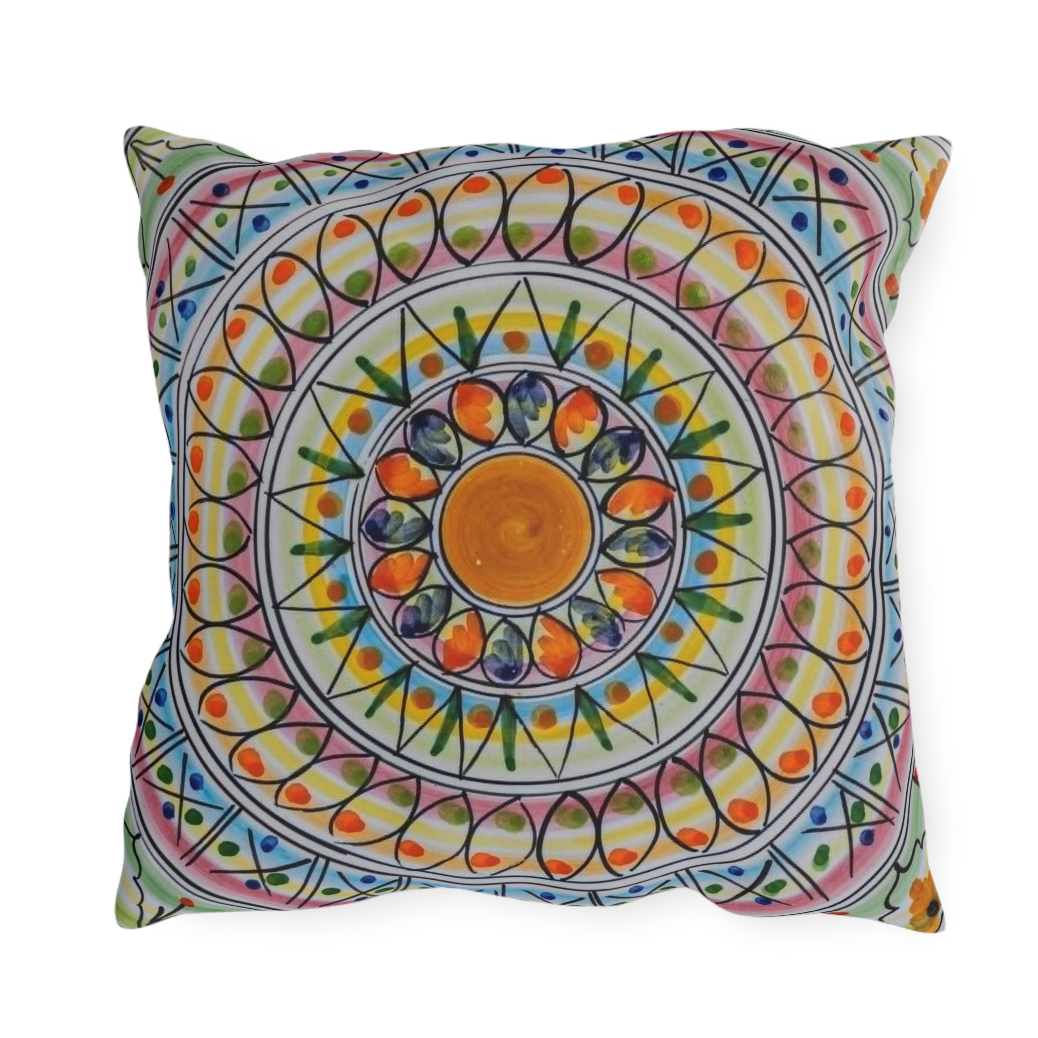 Boho Mandala Outdoor Pillow - Colorful Floral Sunburst Patio Cushion - Image 10