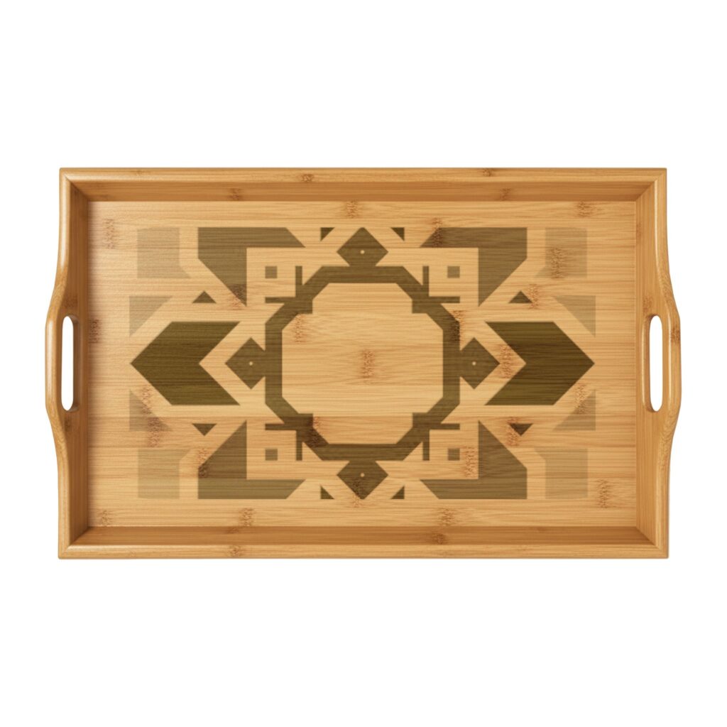 Engraved Bamboo Serving Tray — Geometric Star Pattern