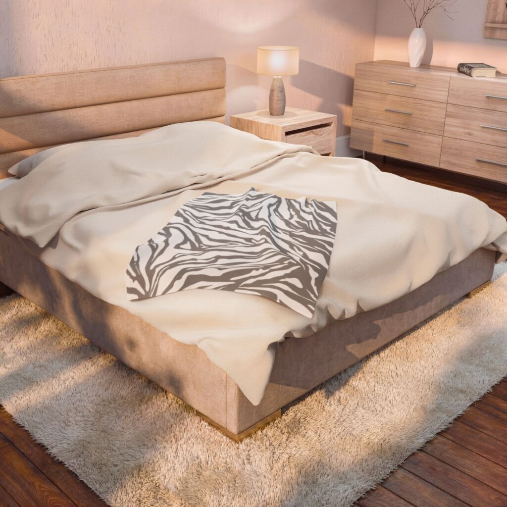 Zebra Stripe Velveteen Plush Blanket — Soft Grey Animal Print Throw