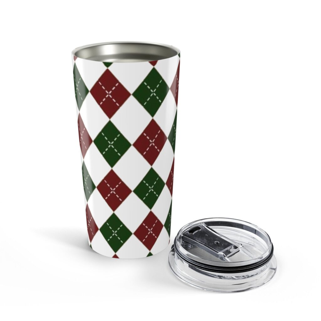 Argyle Plaid 20oz Tumbler - Holiday Red & Green Insulated Travel Cup