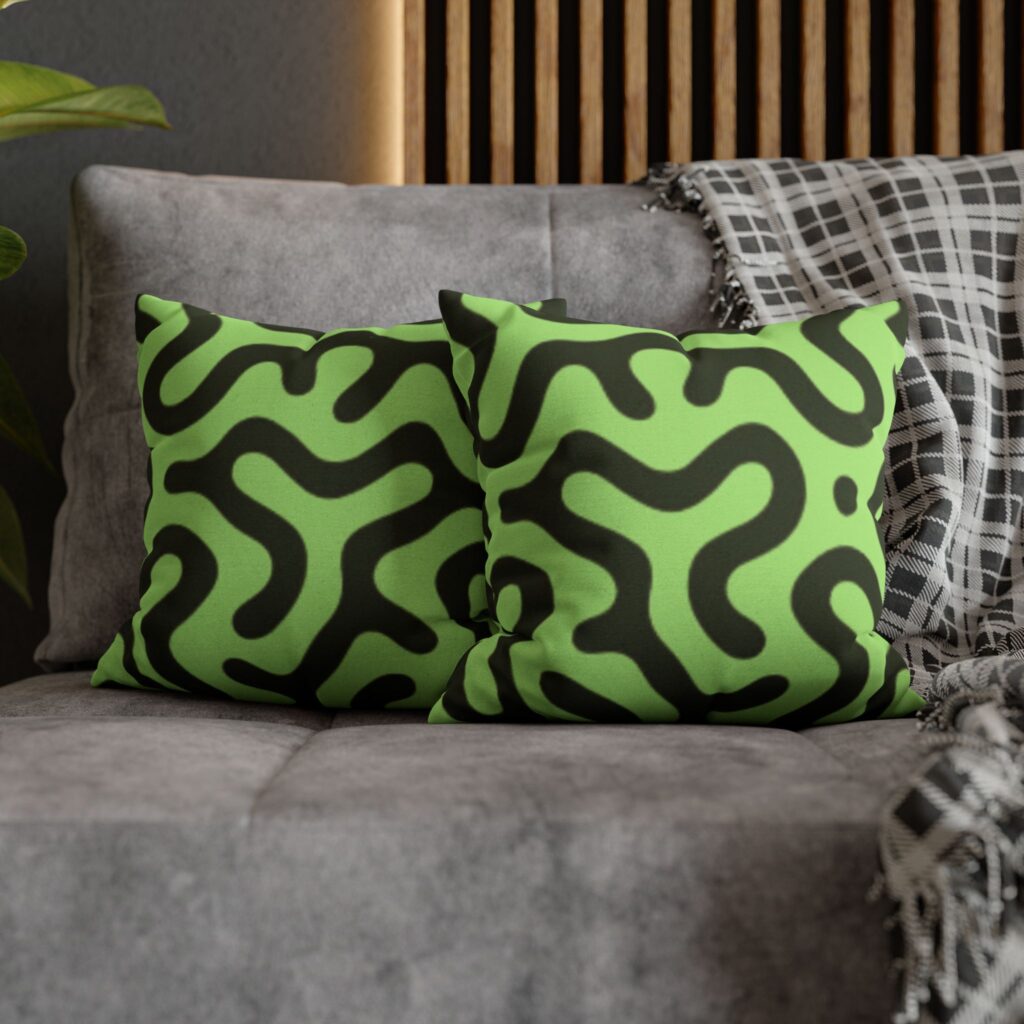 Abstract Green Squiggle Pillowcase — Modern Decorative Throw Pillow