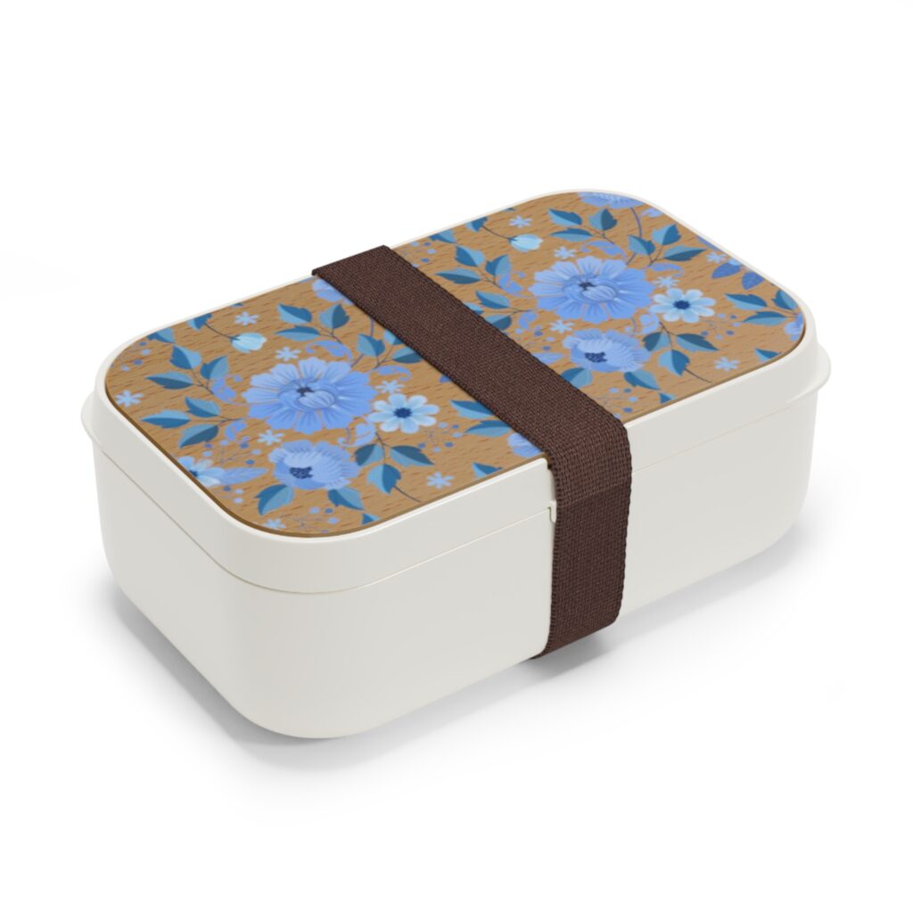 Blue Floral Bento Lunch Box – Portable Japanese-Style Food Container