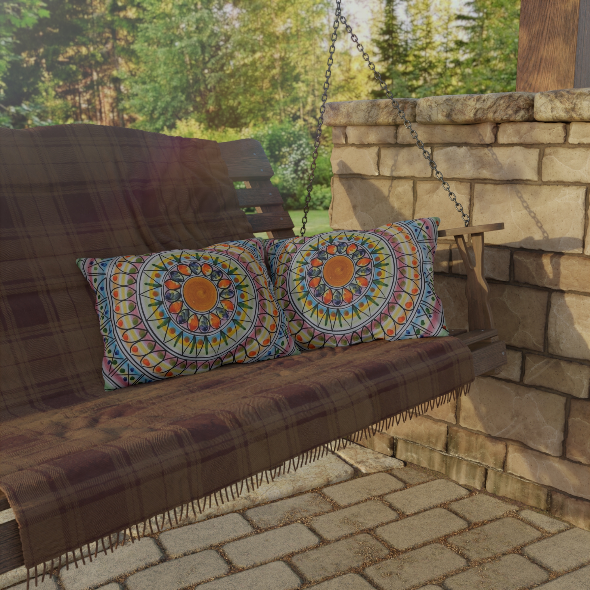 Boho Mandala Outdoor Pillow - Colorful Floral Sunburst Patio Cushion - Image 8