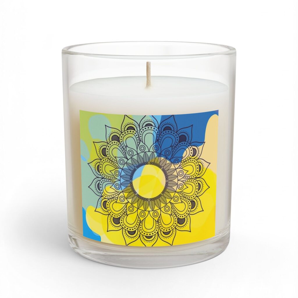 Sunflower Mandala Glass Candle — 11oz Decorative Scented Candle