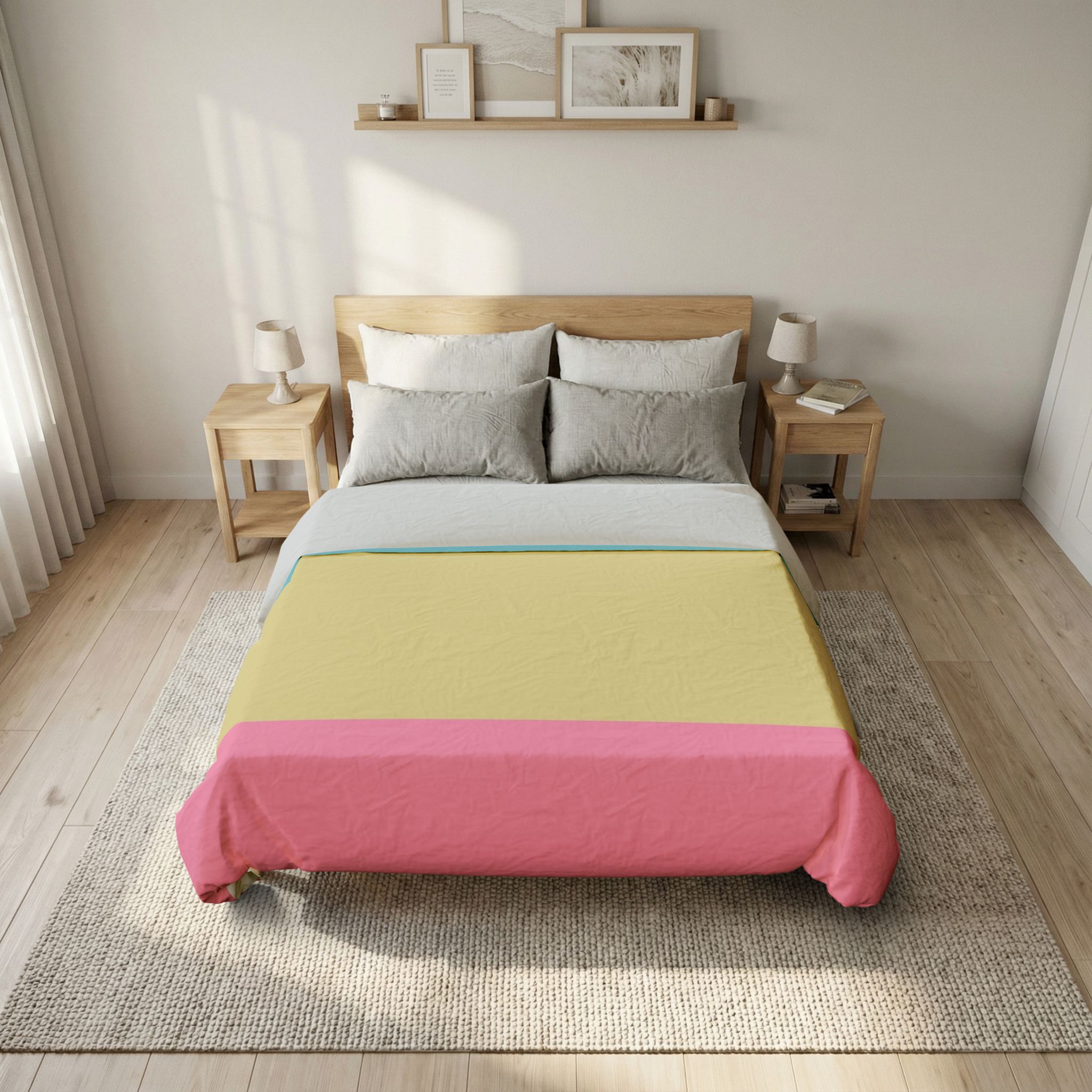 Pastel Stripes Cotton Duvet Cover — Blue Yellow Pink Colorblock Bedding - Image 8