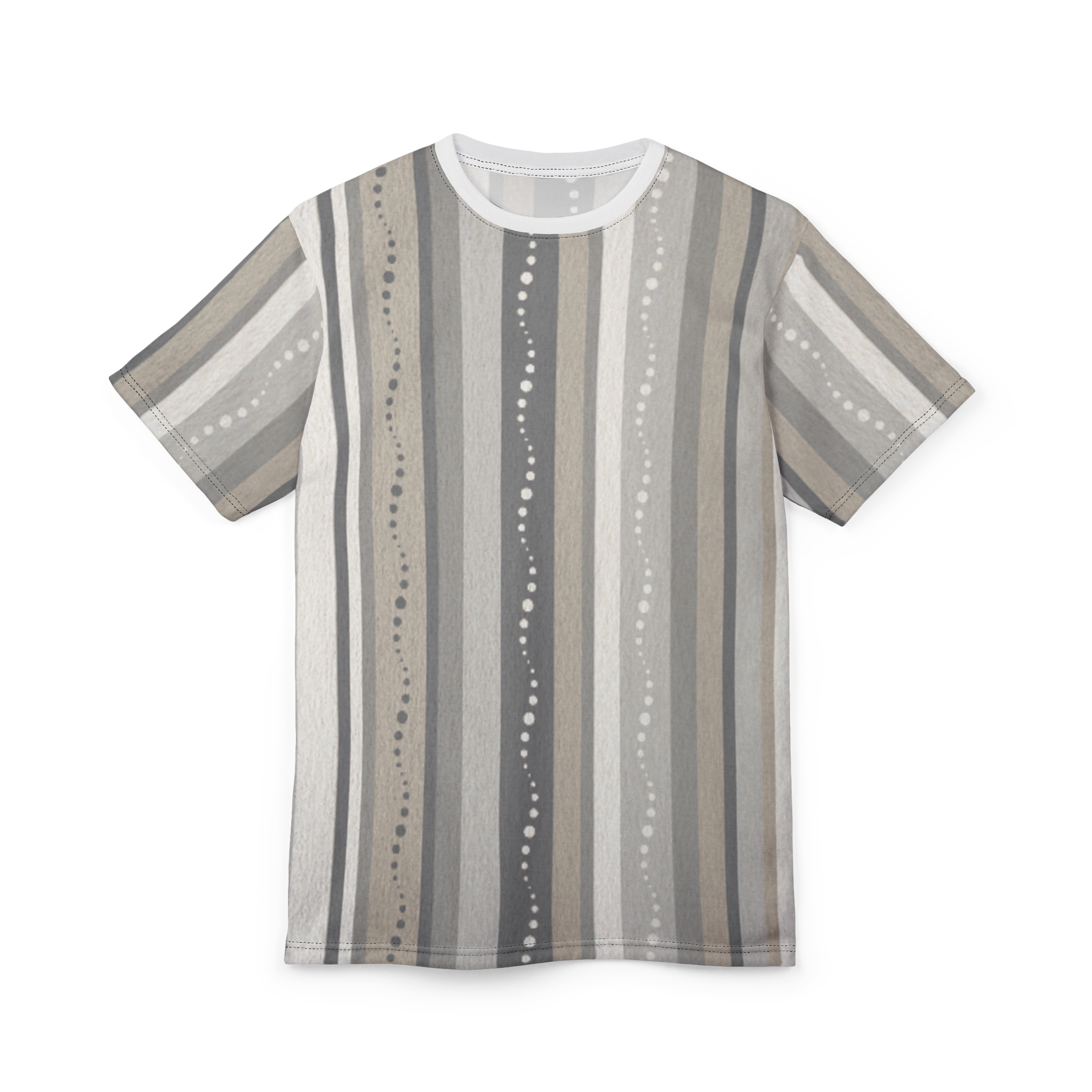 Neutral Striped Pattern Tee — Beige & Gray All-Over Print - Image 8
