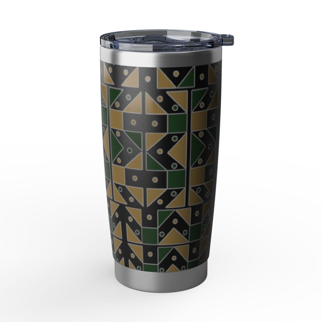 Geometric Vagabond 20oz Tumbler — Green & Gold Triangle Pattern