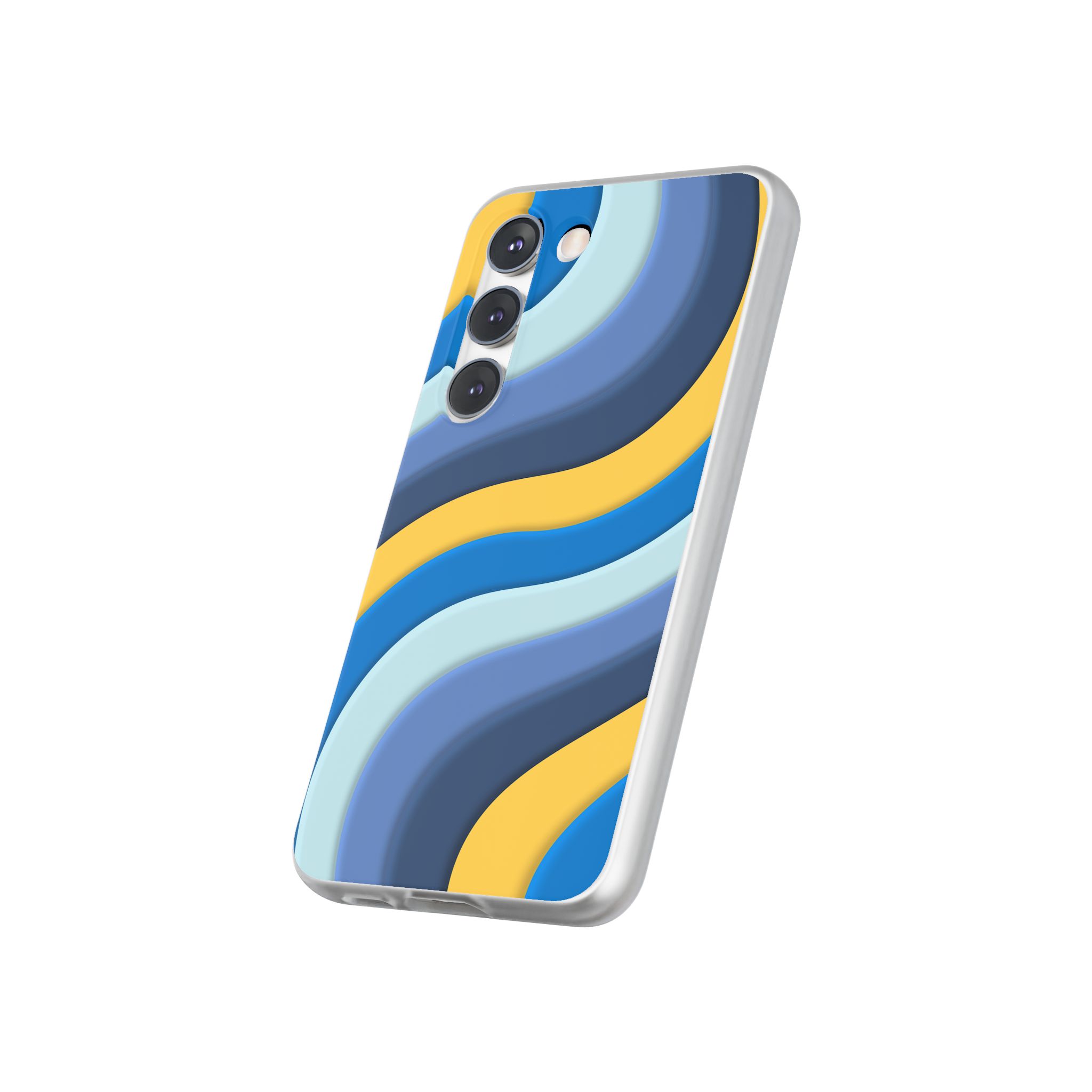 Retro Blue & Yellow Abstract Flexi Case— Wave Pattern Phone Case - Image 58